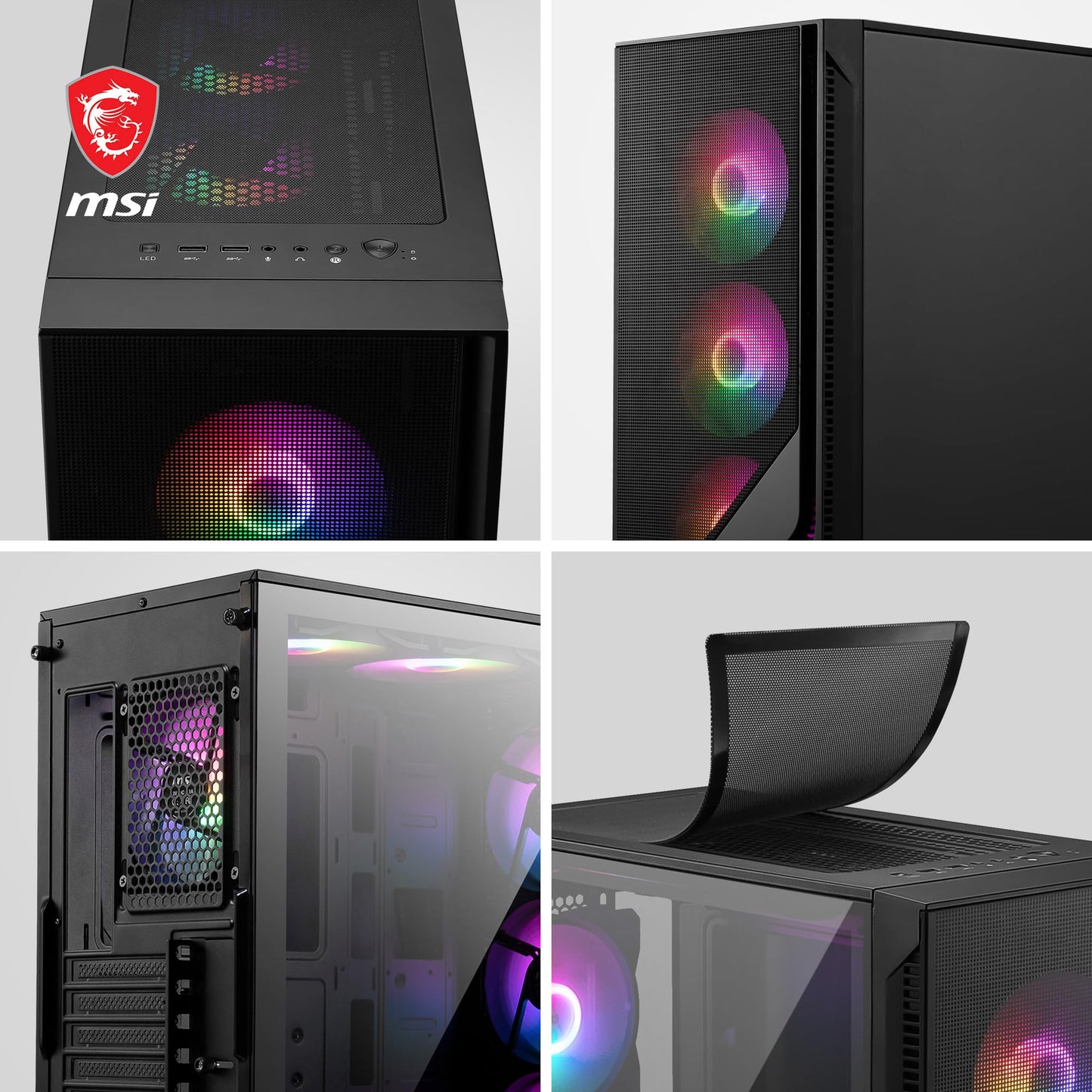 MSI Gabinete mag Forge 120A Airflow con Ventana RGB, Midi-Tower, ATX/Micro-ATX/Mini-ITX, USB 3.2, sin Fuente, 6 Ventiladores RGB Instalados, Negro