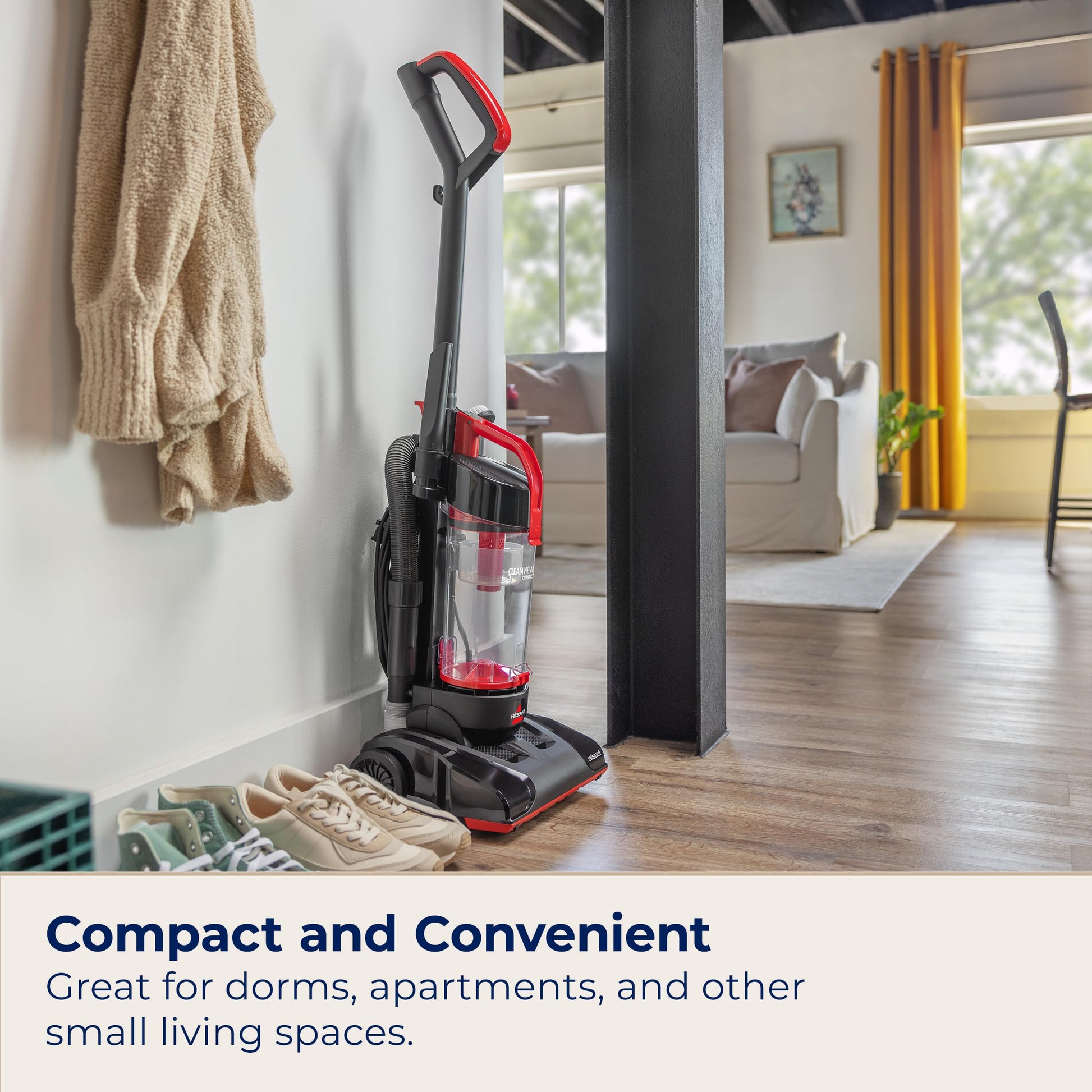Bissell CleanView Aspiradora vertical compacta, se adapta a dormitorios y apartamentos, ligera con potente succión y varilla de extensión extraíble, 3508