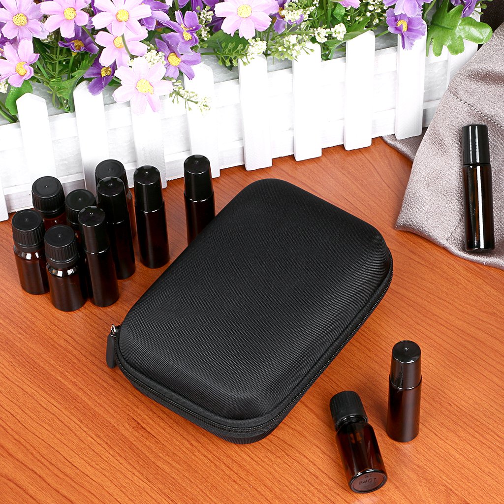 Hipiwe Hard Shell Essential Oil Carrying Case Holds 12 Bottles (Can hold 5ml, 10ml, &10ml Rollers) Travel Size Essential Oils Bag Organizer Perfect for Young Living, doTERRA, and more (Black)