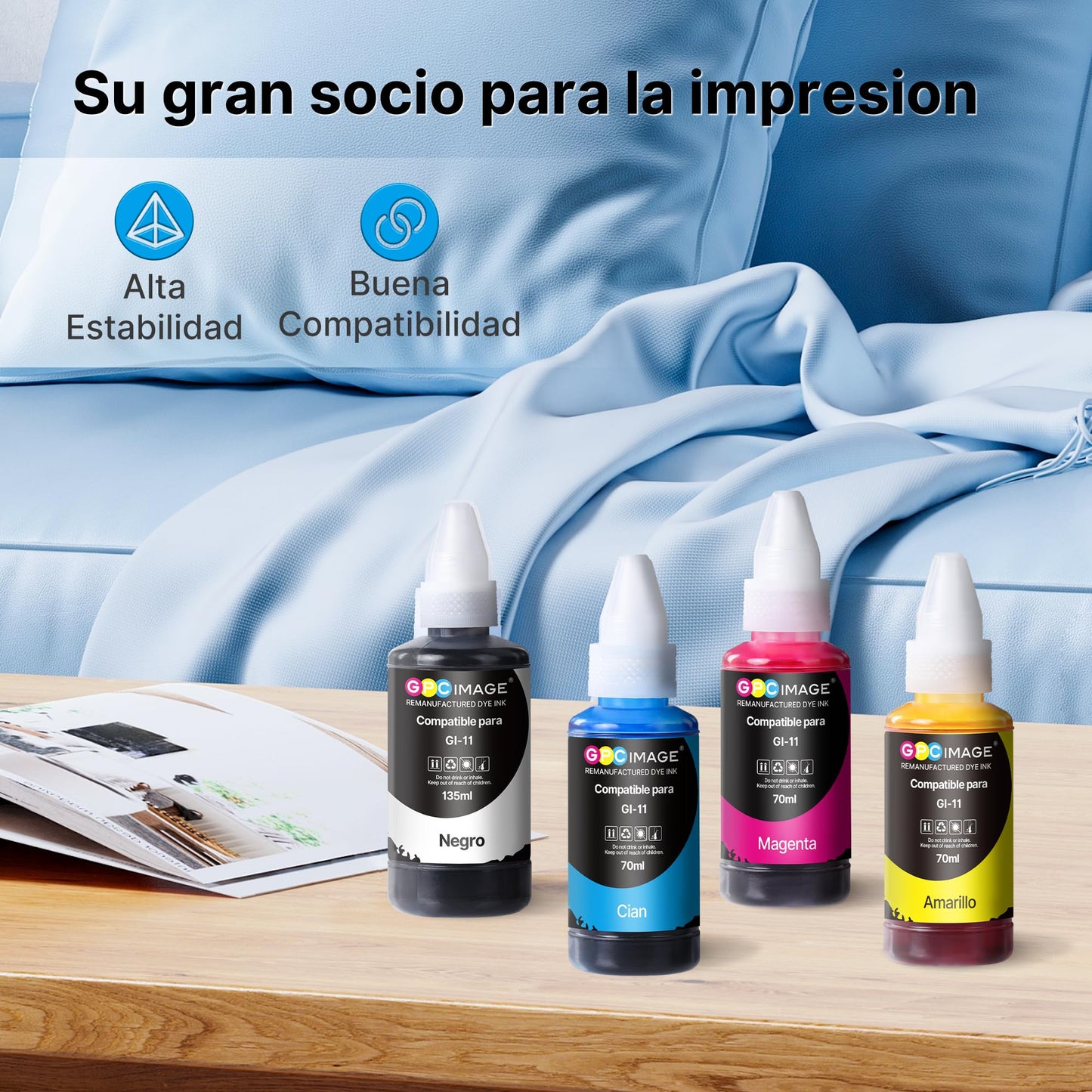 GPC Image Botella de Tinta Reemplazo para Canon GI-11 Gi11 Tinta Compatible para Canon Pixma G2160 G3160 Impresoras (4 Botellas)