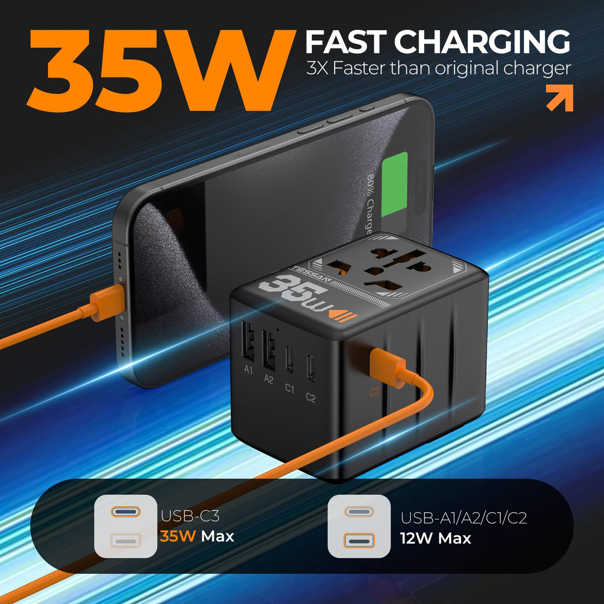 Adaptador Universal de Viaje TESSAN Europeo 35W