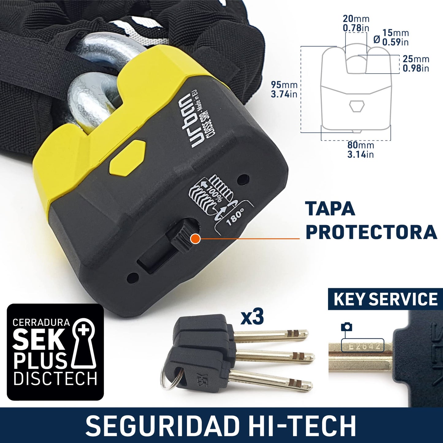 Urban Security U8K120 Candado para Moto Cadena de Seguridad para Moto Candado Moto Cadena para Moto, Cadena y Candado para Motocicleta Homologado Alta Seguridad, Candado Motocicleta Cadena Moto 120cm