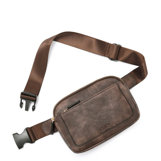 CLUCI - Riñonera para mujer, mini bolso cruzado en todas partes, correa ajustable, piel vegana, riñonera para mujer, Café oscuro, Una talla