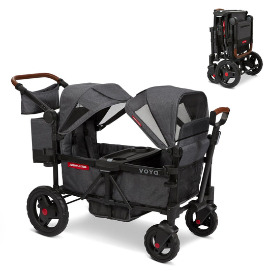 Carriola Vagón Radio Flyer Voya Gris con Asientos Doble Face-to-Face y Capota Ajustable para Protección UV