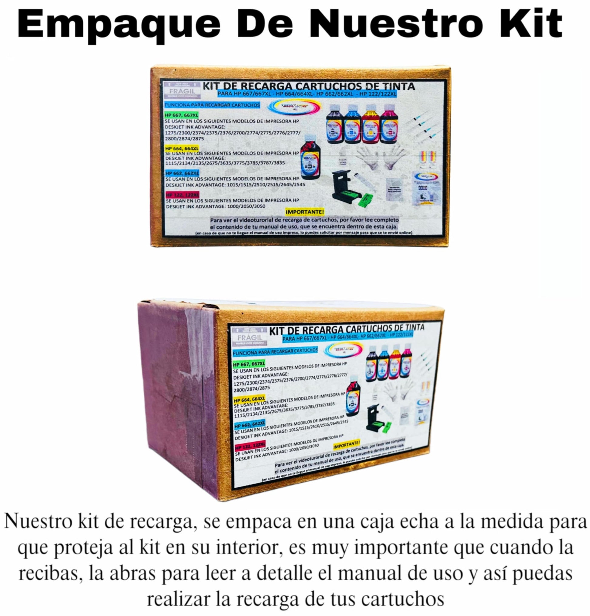 Genérico Kit Recarga de Tinta Compatible para Cartucho HP 667/664/662/122 Incluye 4 Botellas De Tinta Dye de 60ML c/u