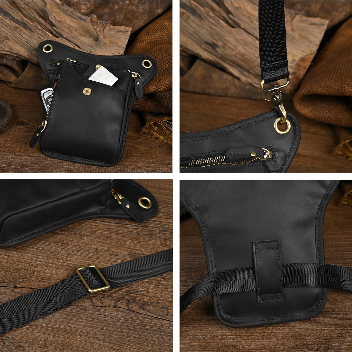 Le'aokuu - Bolsa de piel auténtica para hombre, para deportes al aire última intervensión, con cintura y cadera, bandolera para hombro, pierna caída, bolsa de muslo para mujer (211-5 0 café oscuro),