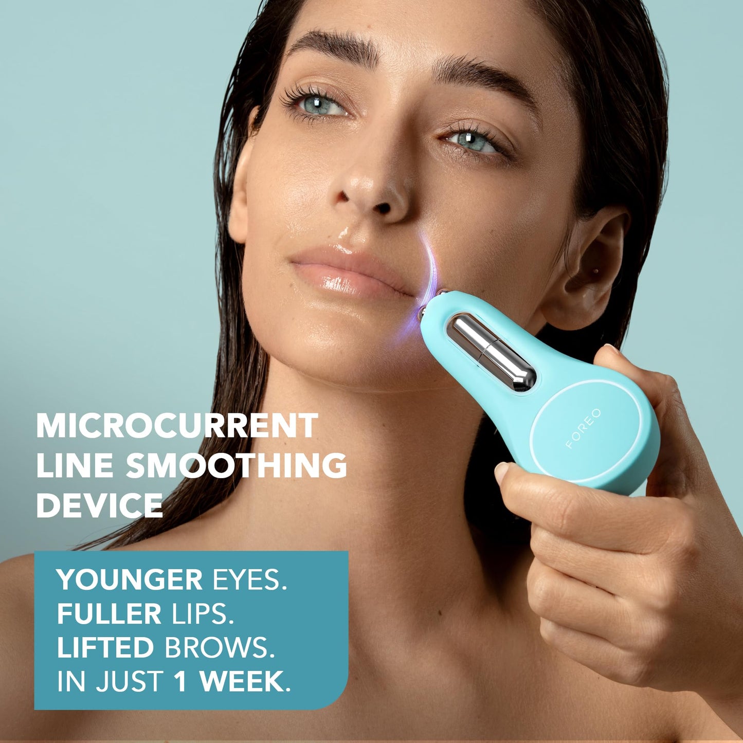 FOREO BEAR 2 Eyes & Lips - Masajeador facial reafirmante microcorrientes - Aparato radiofrecuencia facial - Masajeador ojos antiojeras - Tratamiento arrugas - Arctic Blue