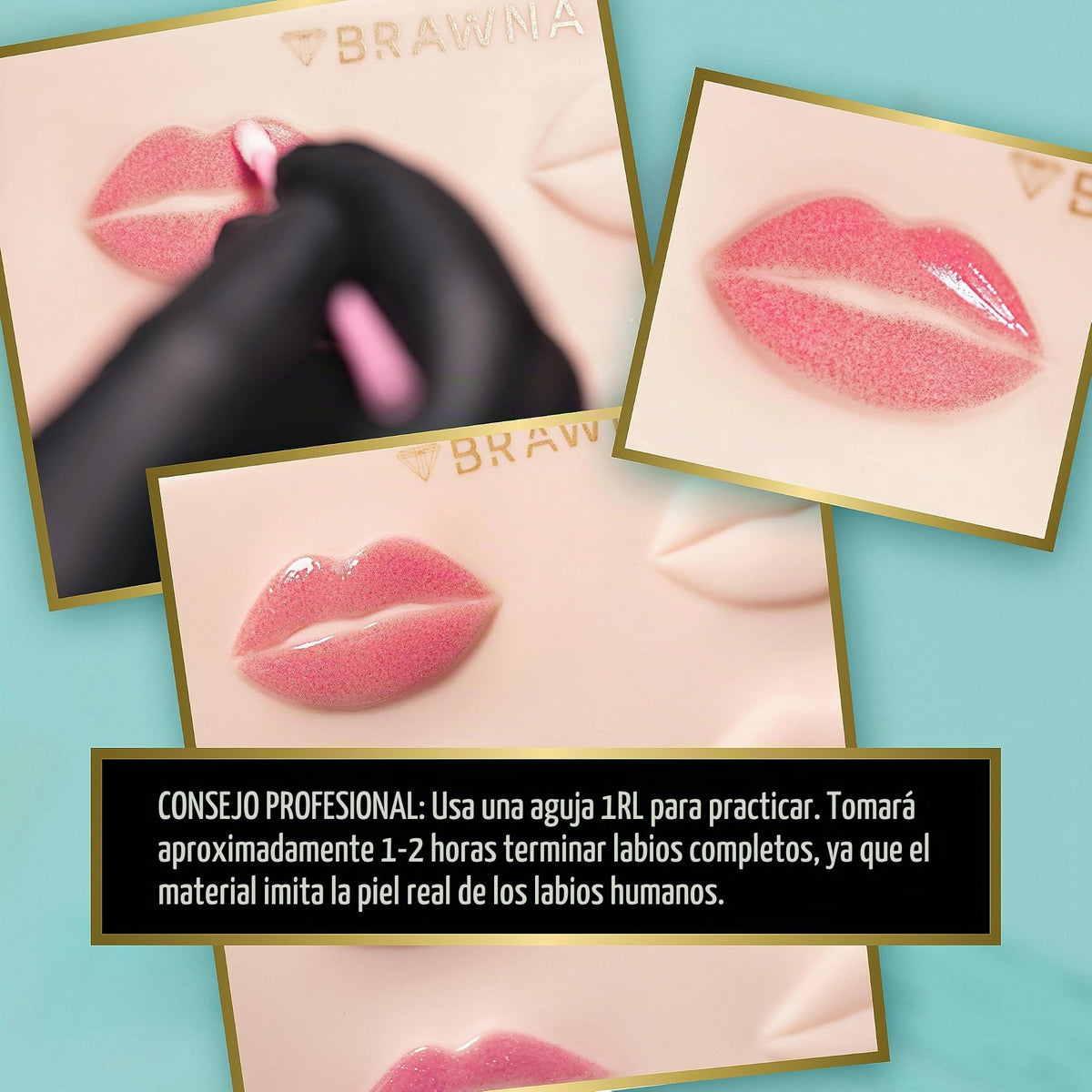BRAWNA Piel de Práctica 3D Labios 3Pcs Maquillaje Permanente | Silicona Suave Textura Humana, 10 Formas Lip Blush