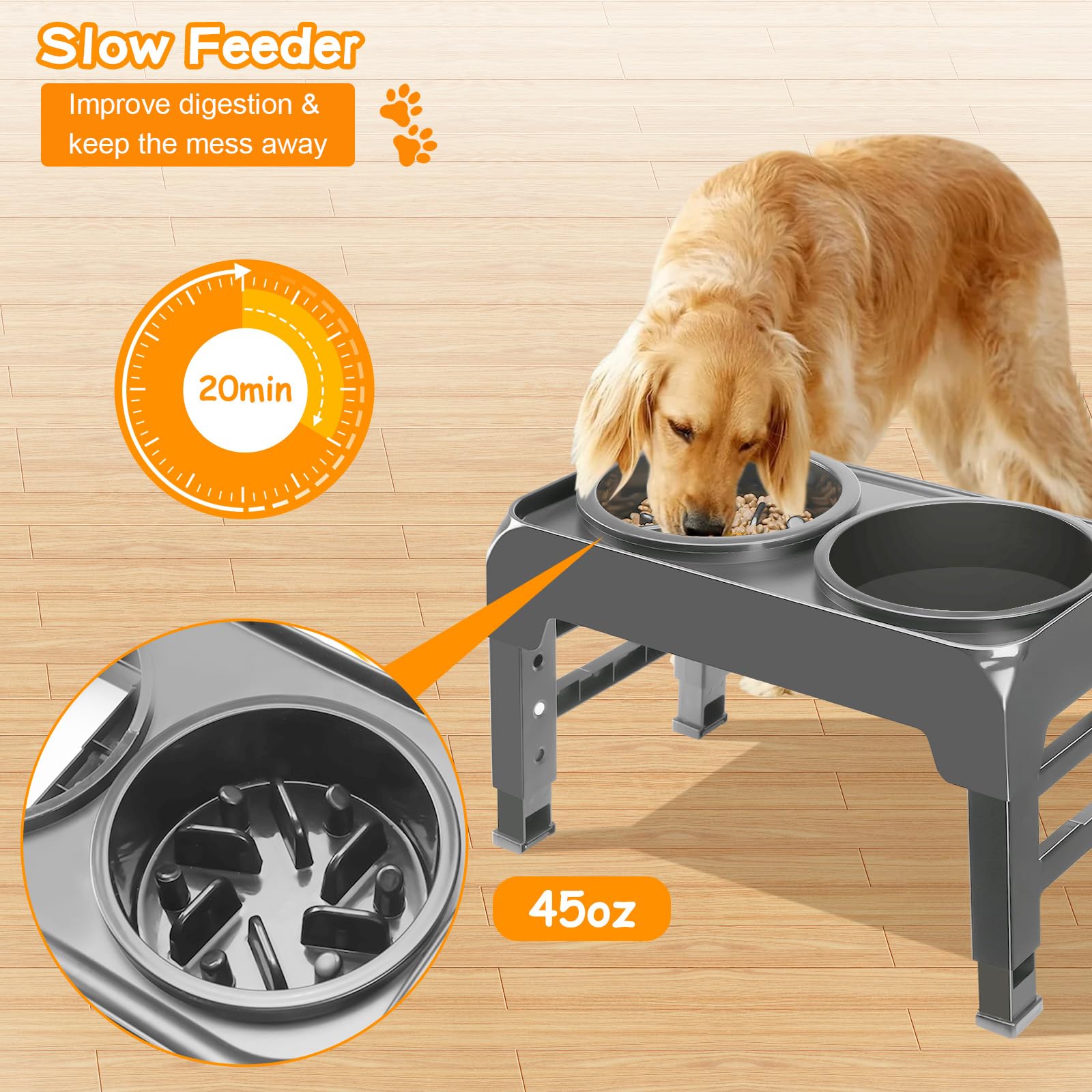 COMESOON Cuencos elevados de alimentación lenta para perros 4 cuencos elevados 2 en 1 de altura ajustable para alimentos y agua comedero antideslizante para perros medianos y grandes se ajusta a 3.7