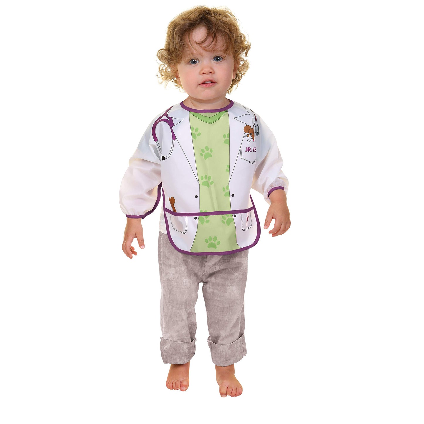 Dreambaby Baberos de personaje: Doctor y Veterinario, 2 piezas, Manga larga, Plástico impermeable fácil de limpiar, con bolsillo, ideal para comer o pintar, niños de 1 a 4 años