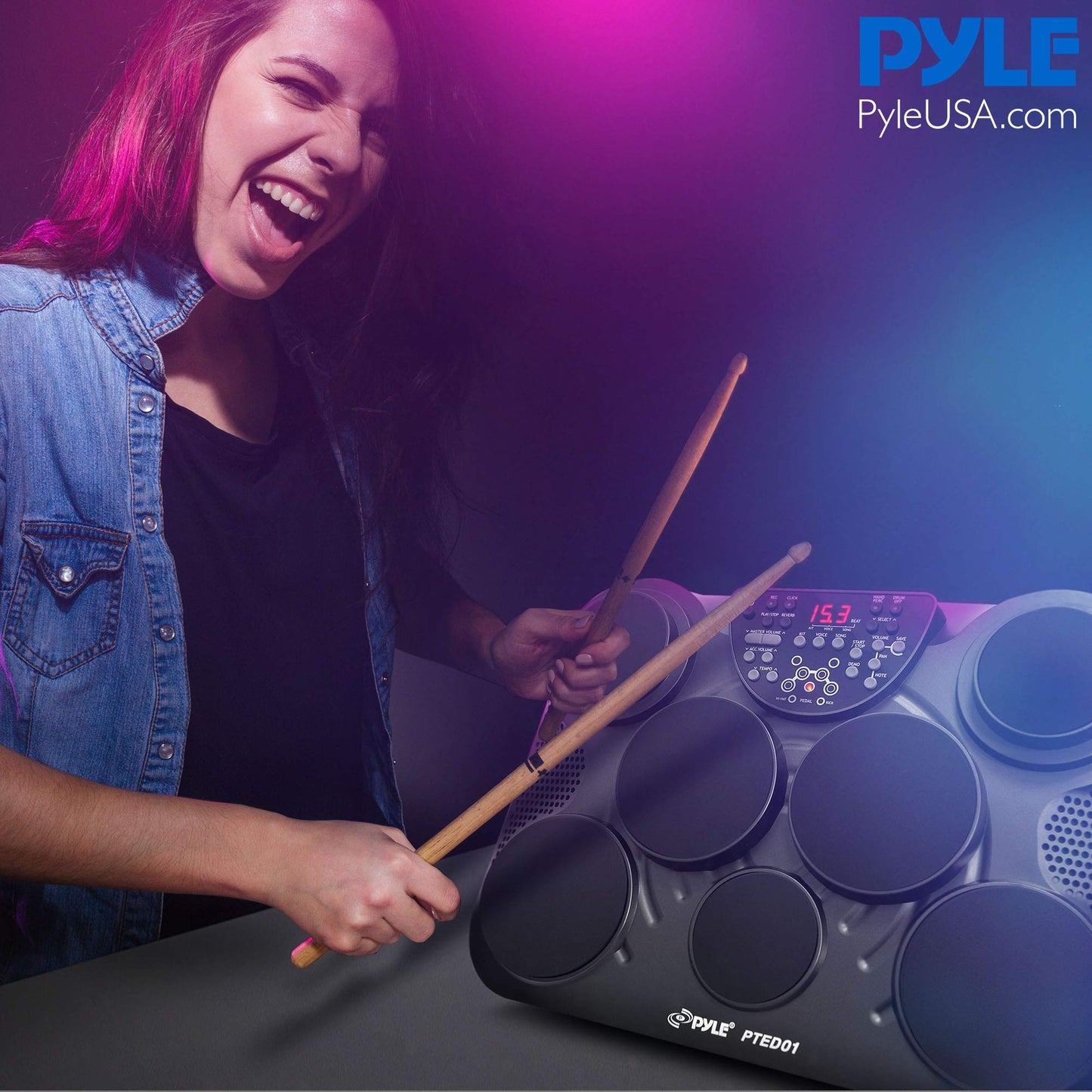 Pyle-Pro - Kit De Batería Digital De Mesa Electrónica Pted01 Con Tapa Y Kit De Batería Digital De 7 Compases