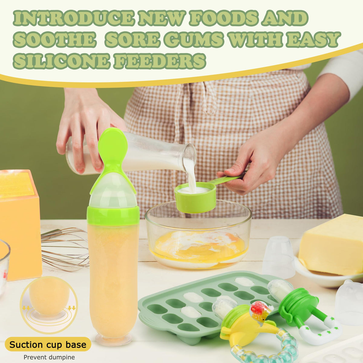 WAJIAYON - Alimentador de frutas para bebés y moldes para paletas de leche materna, bandeja de almacenamiento para congeladores de alimentos para bebés, alimentador para chupetes y mordedores