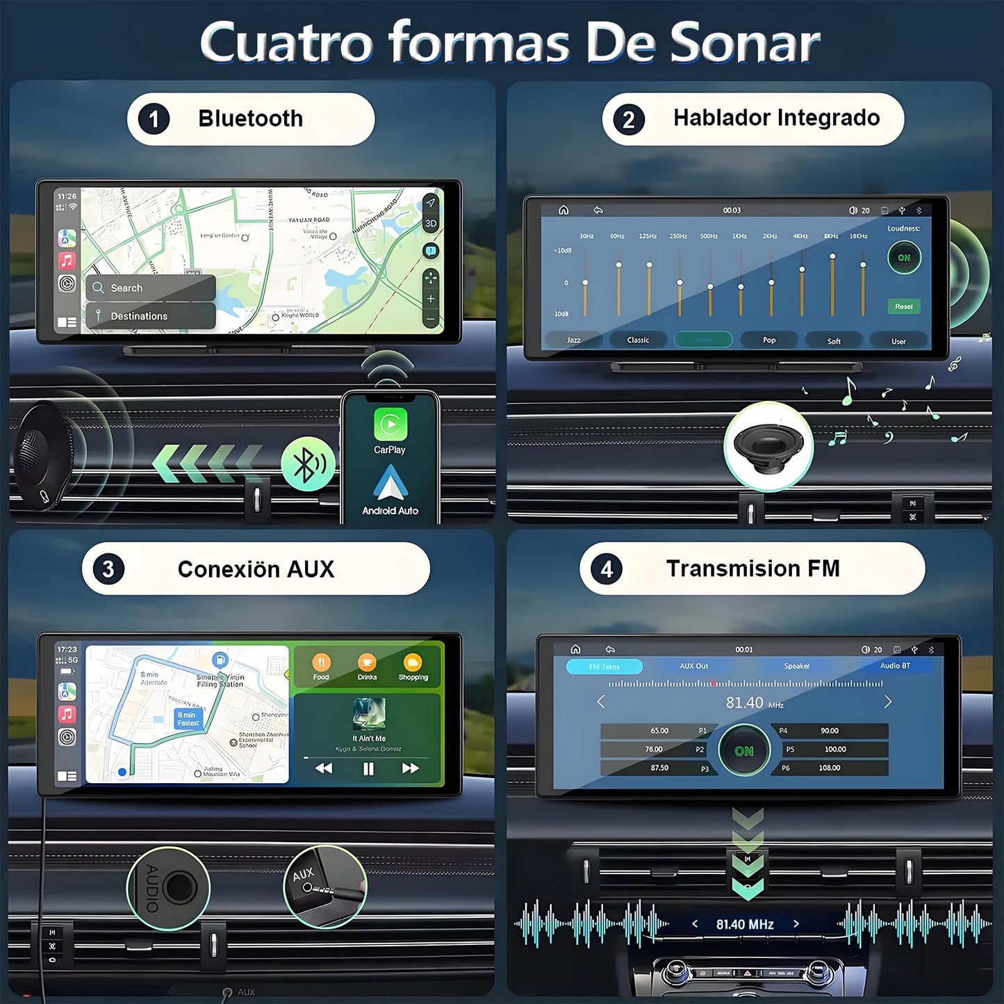 Autoestereos para Carro 10.26", Estéreo Inalámbrico para Coche, Pantalla para Auto, Compatible con CarPlay y Android Auto, Mirror Link, Cámara de Retroceso‌, GPS, FM, BT, WiFi