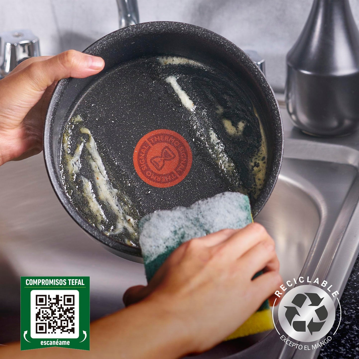 T-fal Ingenio Black Stone Batería de Cocina 8 piezas, Efecto Piedra con Mango Removible, Multifuncional, recubrimiento Mineralia+, Negro, L3999502