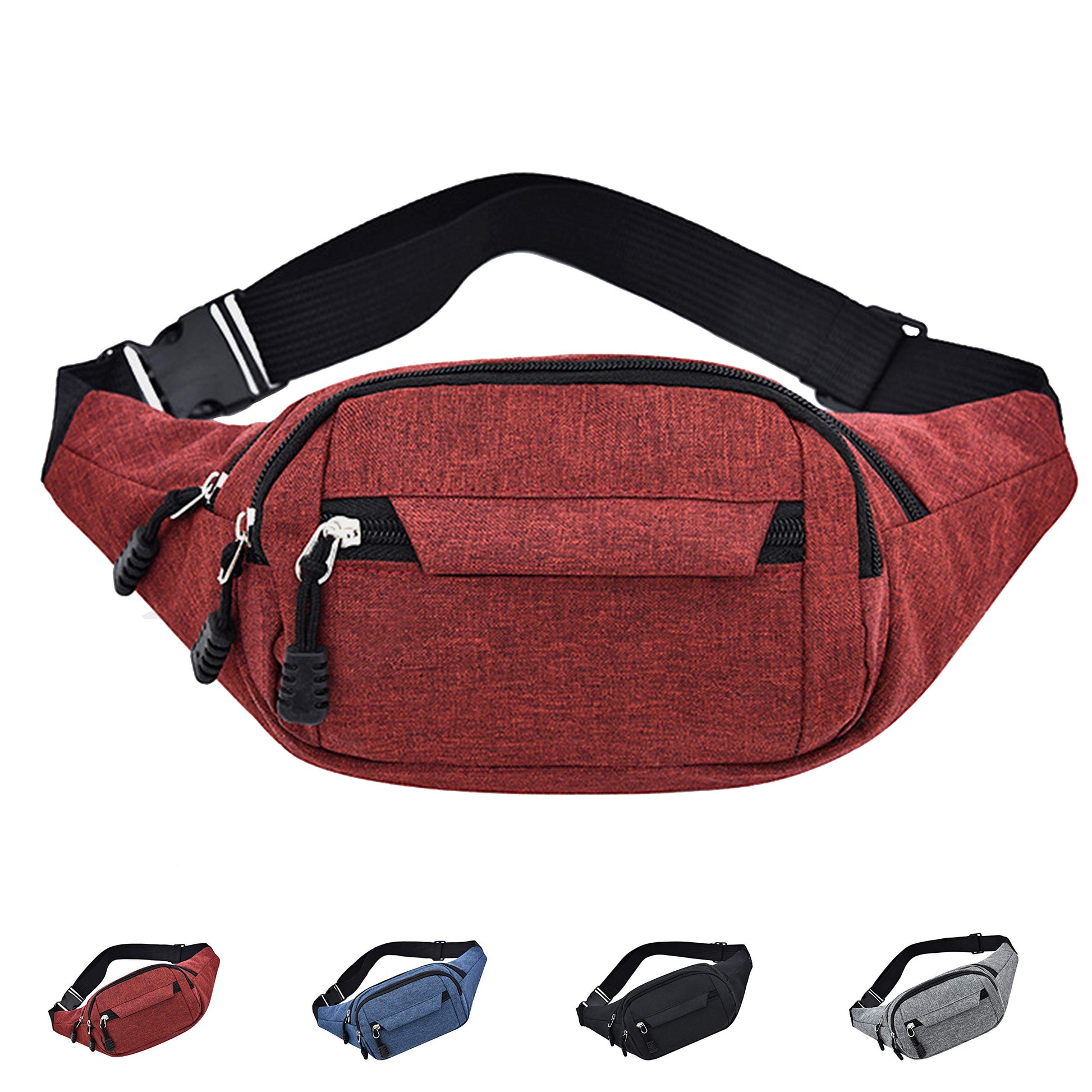Canotagio Cangurera Deportiva de Viaje con Tela Impermeable de Amplia Capacidad. Para Hombre y Mujer. Excelente Riñonera de Viaje Ajustable. Fanny Pack/Running Belt/Travel Pouch. (Roja)
