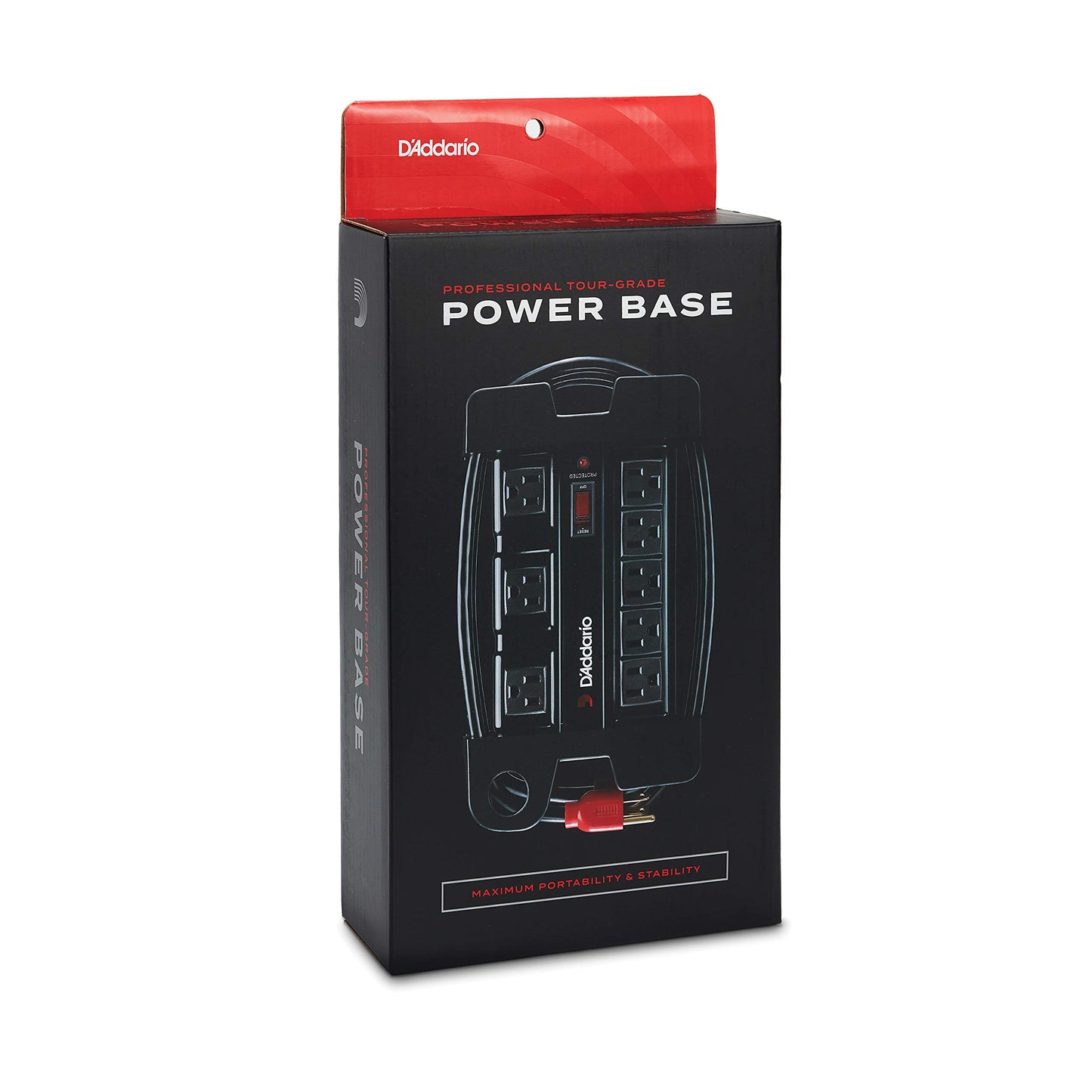 D'Addario Accessories - Base de alimentación de grado turístico - Protector de base - Tira de alimentación de escenario con cable de 6 pies - 5 estándar y 3 transformadores - Salida de amplificador de