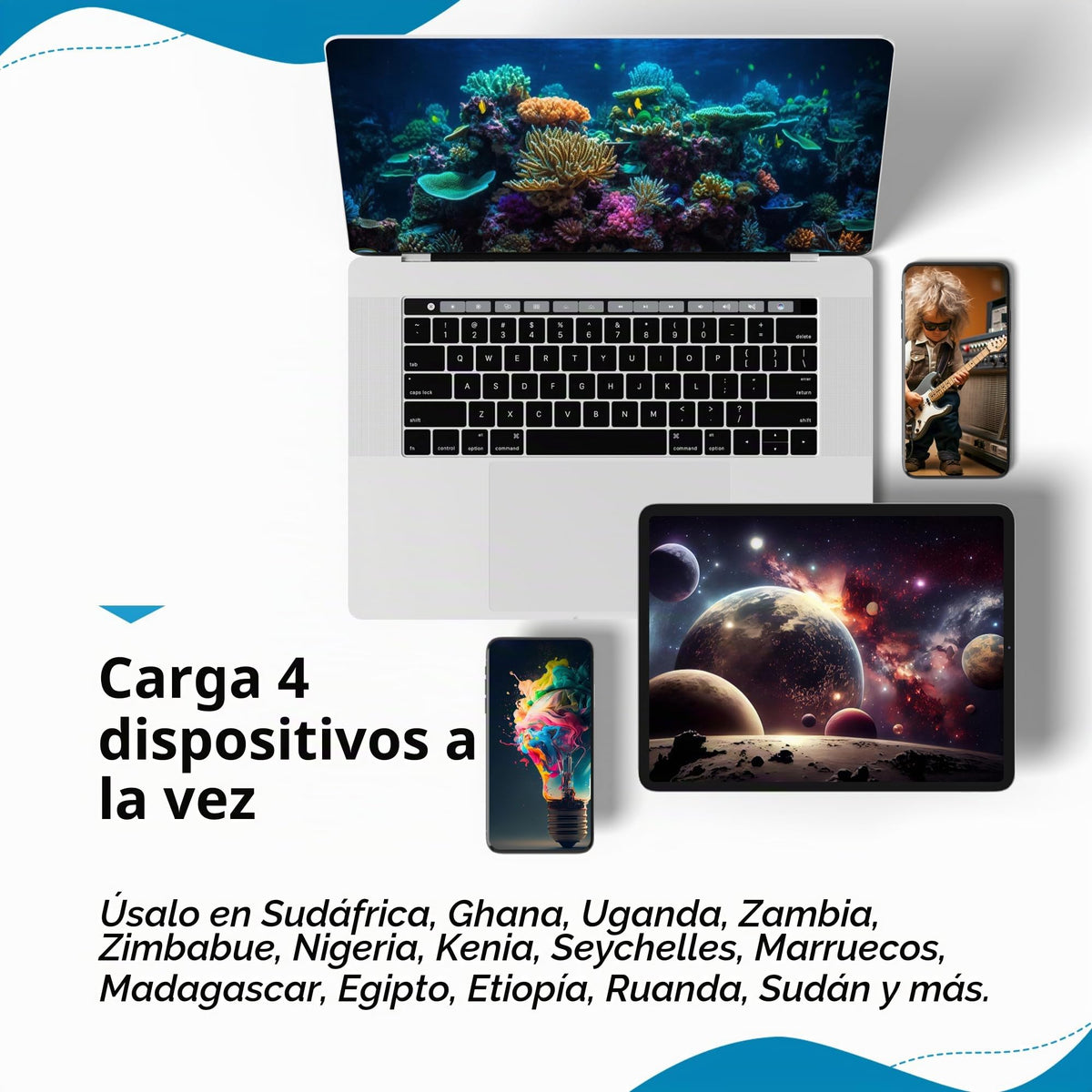 Juego de Adaptador de Corriente Ceptics South Africa Blanco con Doble USB y USB-C para Viaje en África