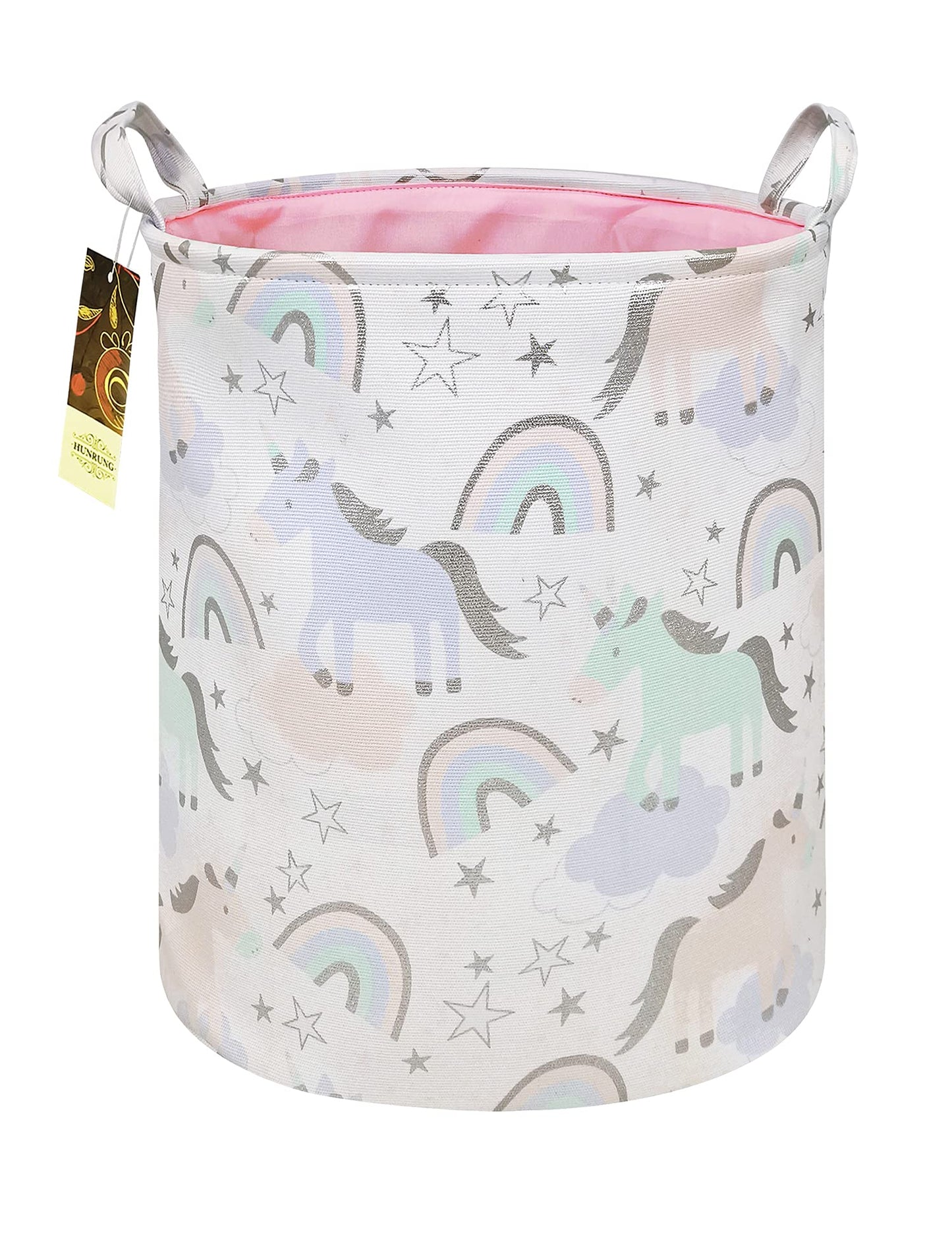 HUNRUNG - Cesta organizadora para la Colada de tamaño Grande, cestas Redondas de Regalo, Resistente al Agua y Plegable, Bolsa de Tela de algodón para guardería, Juguetes, Sala de Juegos