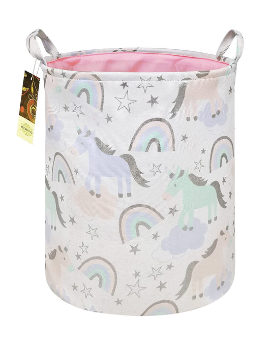 HUNRUNG - Cesta organizadora para la Colada de tamaño Grande, cestas Redondas de Regalo, Resistente al Agua y Plegable, Bolsa de Tela de algodón para guardería, Juguetes, Sala de Juegos