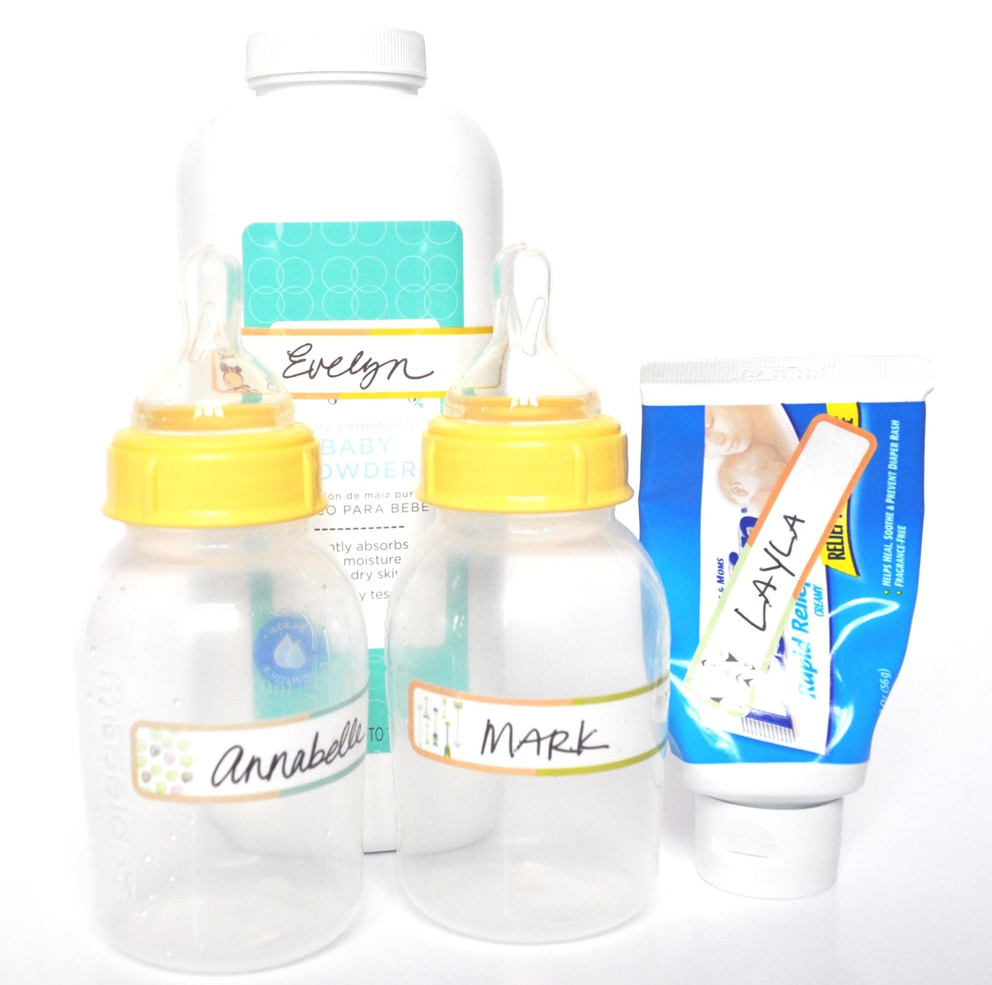 Baby Bottle Labels - Write-On, Self-Laminating, Dishwasher-safe, Simply Colors