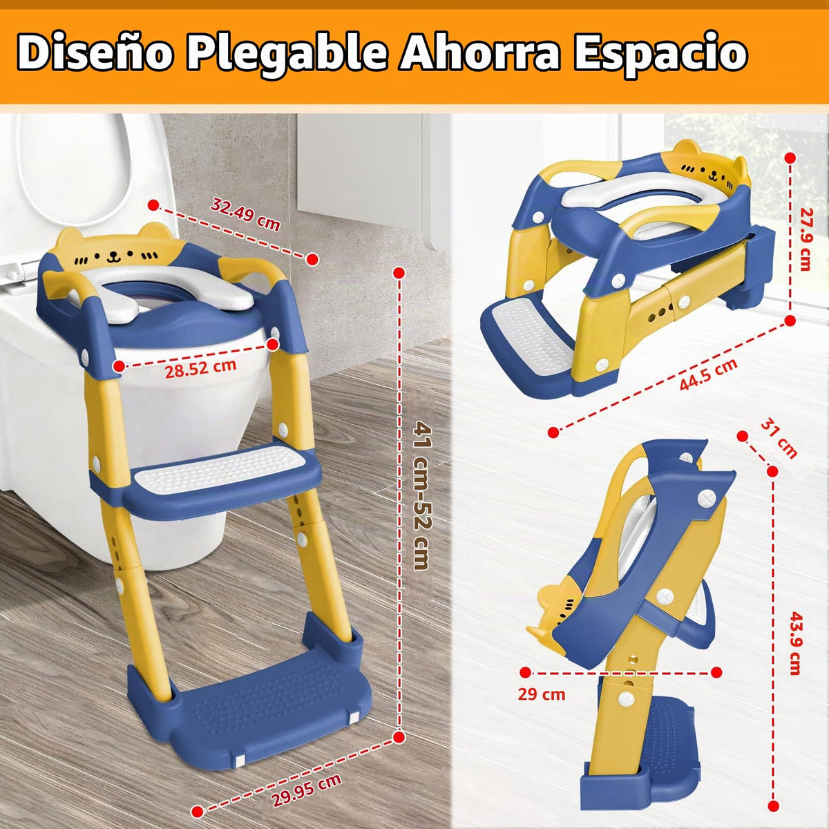 Orinal de entrenamiento BBfancy, asiento de inodoro para niños y niñas mejorado, orinal de entrenamiento 3 en 1 con escalera plegable antideslizante (Azul+Amarillo)