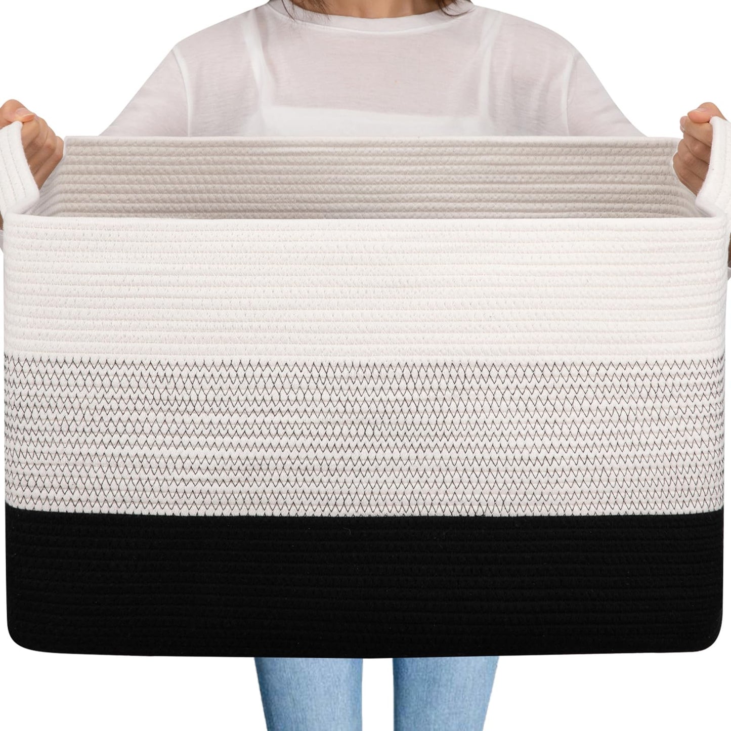 OIAHOMY - Cesta de almacenamiento grande de 95 l, cesta de manta tejida de cuerda de algodón, cesta de juguetes para habitación de bebé, cesta para almacenamiento en sala de estar, 24 x 16.5 x 14
