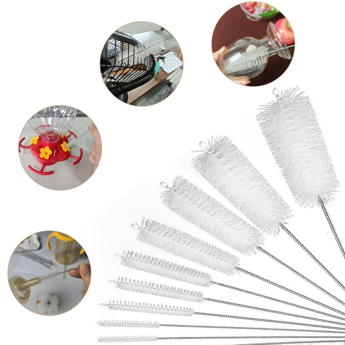 Cepillo limpiador de pajitas, juego de cepillos de pajitas de 10 piezas, cepillo limpiador de pajitas para vaso, taza de aprendizaje, botella de agua y comederos de colibrí. (Blanco)
