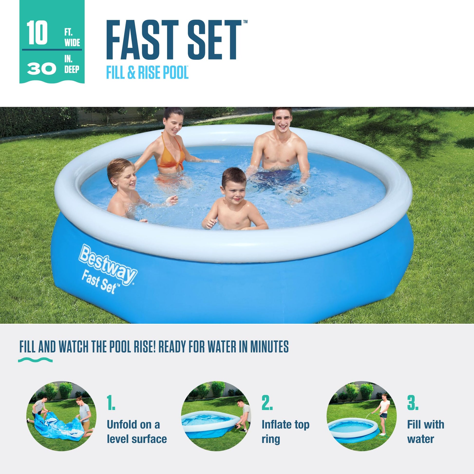Bestway Fast Set 10' x 30" Above Ground Pool Set, Blue