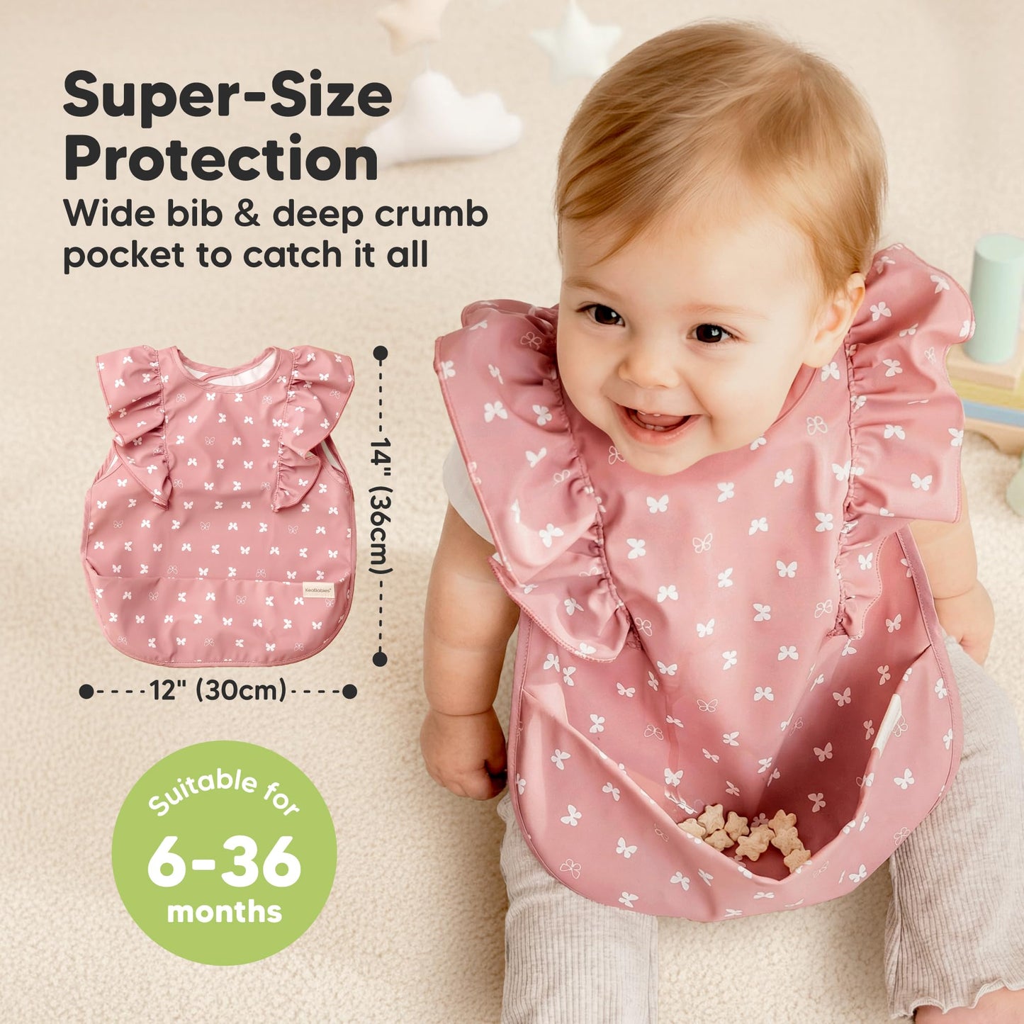 KeaBabies - Baberos impermeables para bebé niña, niño, paquete de 2 baberos ligeros y grandes para comer, colector de alimentos portátil, esenciales de alimentación para bebés de 6 a 12 meses, bata