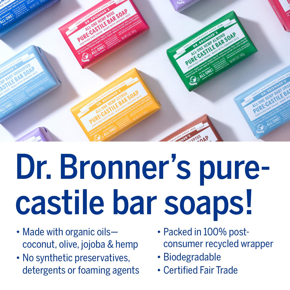 Dr. Bronner's | Jabón de Castilla Orgánico en Variedad de 6 Aromas Diferentes | Remuve Células Muertas | Fórmula Concentrada | 140 g c/u