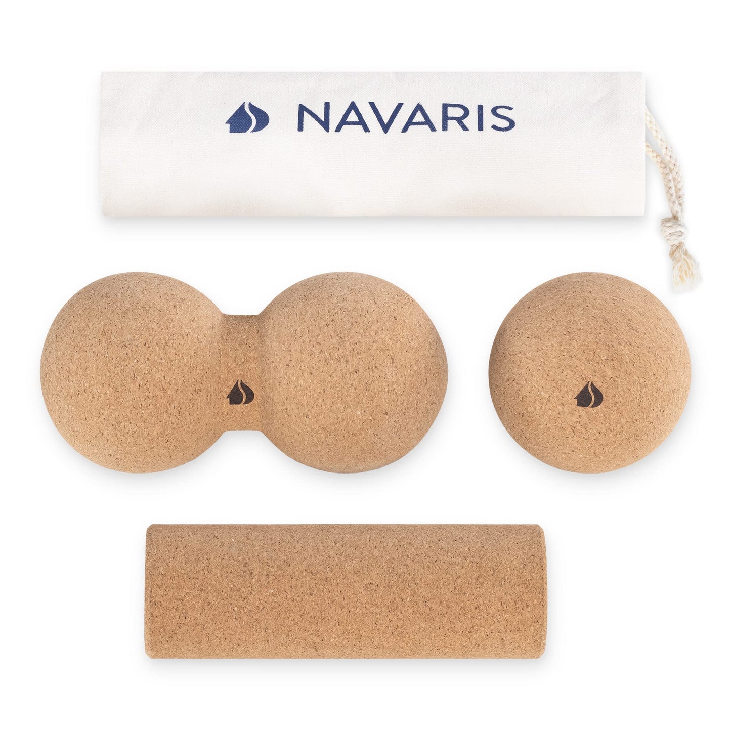 Juego de Bolas para Masajes Navaris Corcho con Rodillo y Bolsa de Transporte
