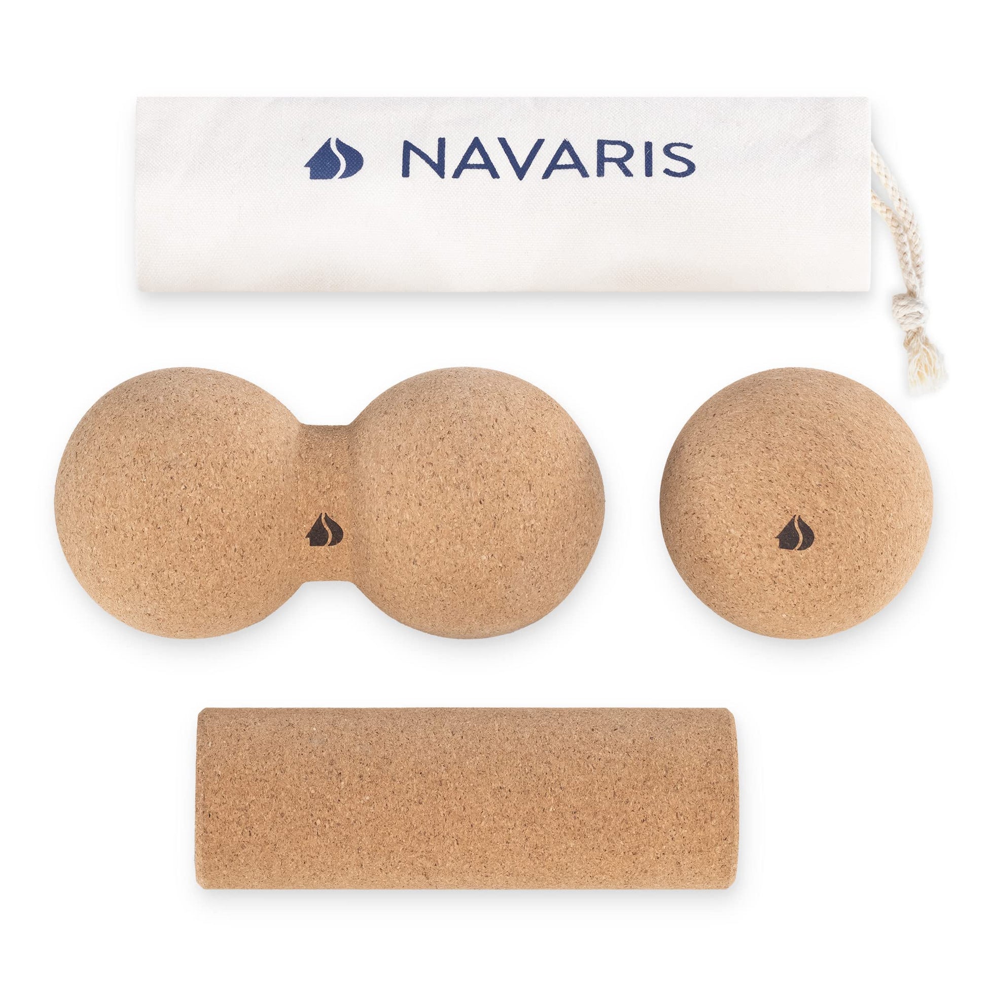 Juego de Bolas para Masajes Navaris Corcho con Rodillo y Bolsa de Transporte