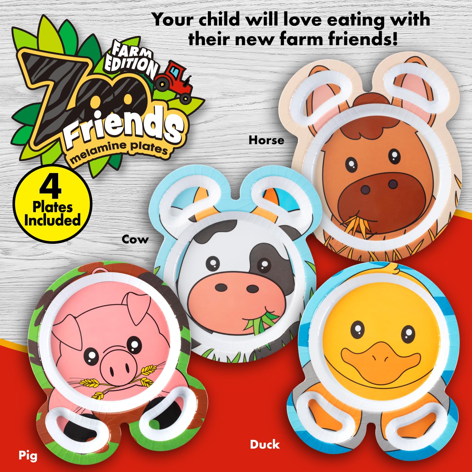 Juego de Platos de Melamina Farm Friends Animales del Zoológico Compartimientos Divididos para Niños
