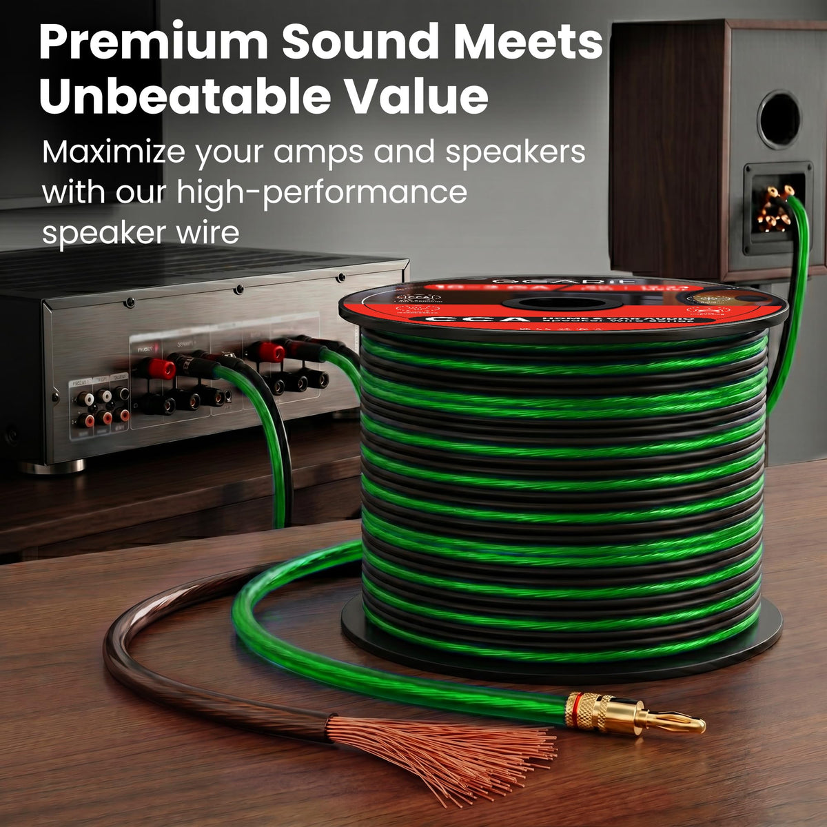 Cable de Altavoz GearIT Pro Series 18AWG Transparente Negro Verde 30 Metros para Cine en Casa y Coche