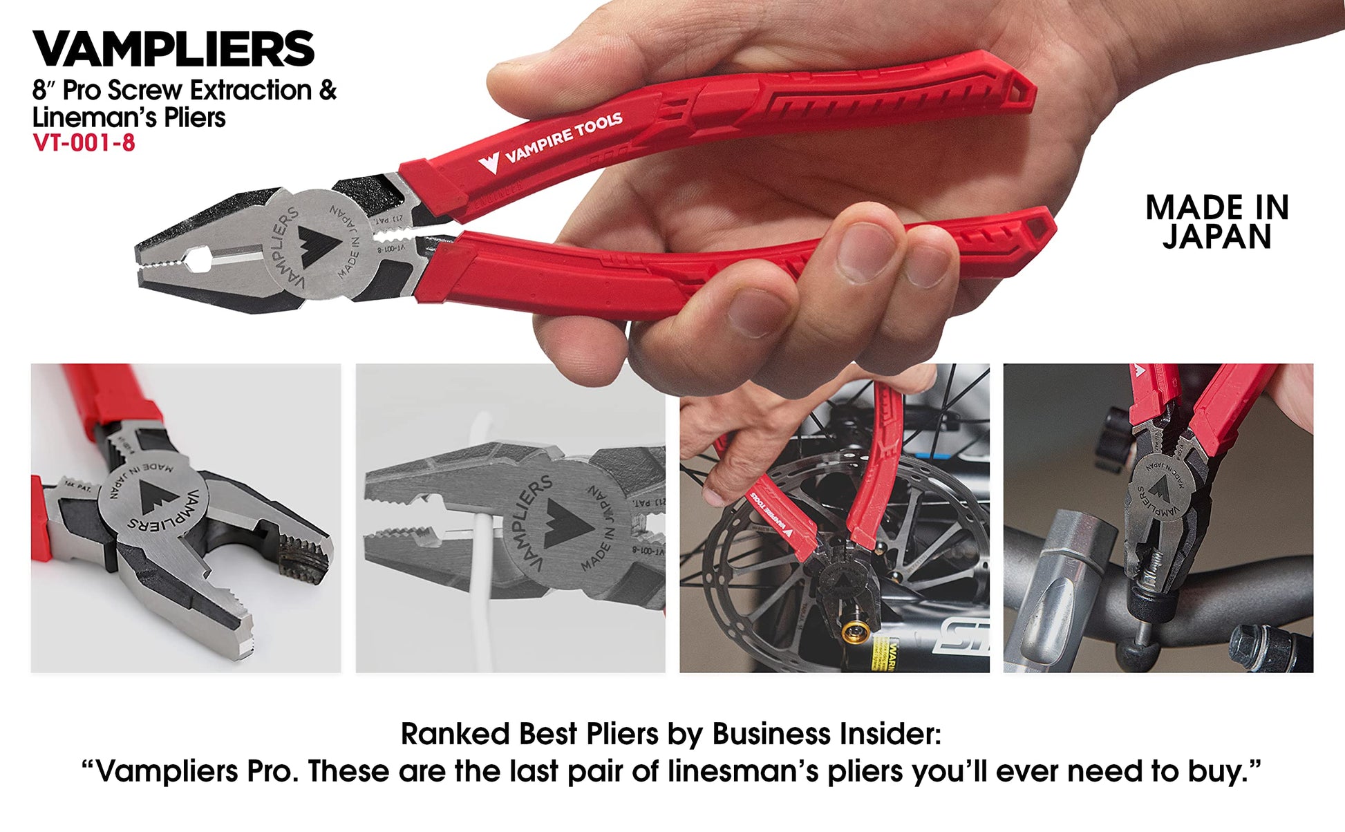 VAMPLIERS - Juego de 2 alicates para extracción de tornillos, fabricado en Japón: alicates de linemans de 8 pulgadas + mini alicates para quitar tornillos de 5 pulgadas con agarre seguro ESD
