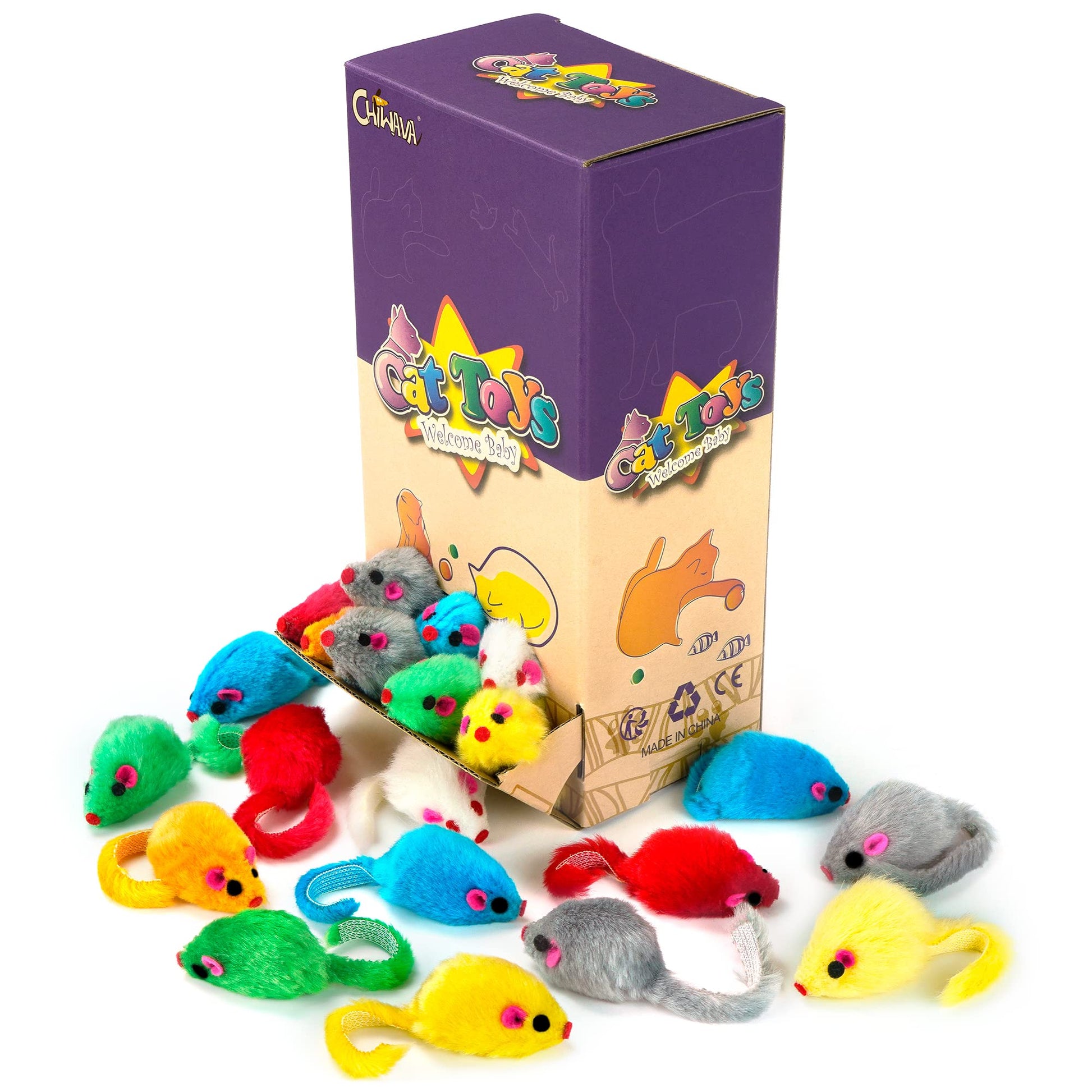 Chiwava 36 Piezas 10cm Juguetes para Gatos Peludo Ratones sonajero pequeño Ratón Gato Gatito Interactivo Colores Variados