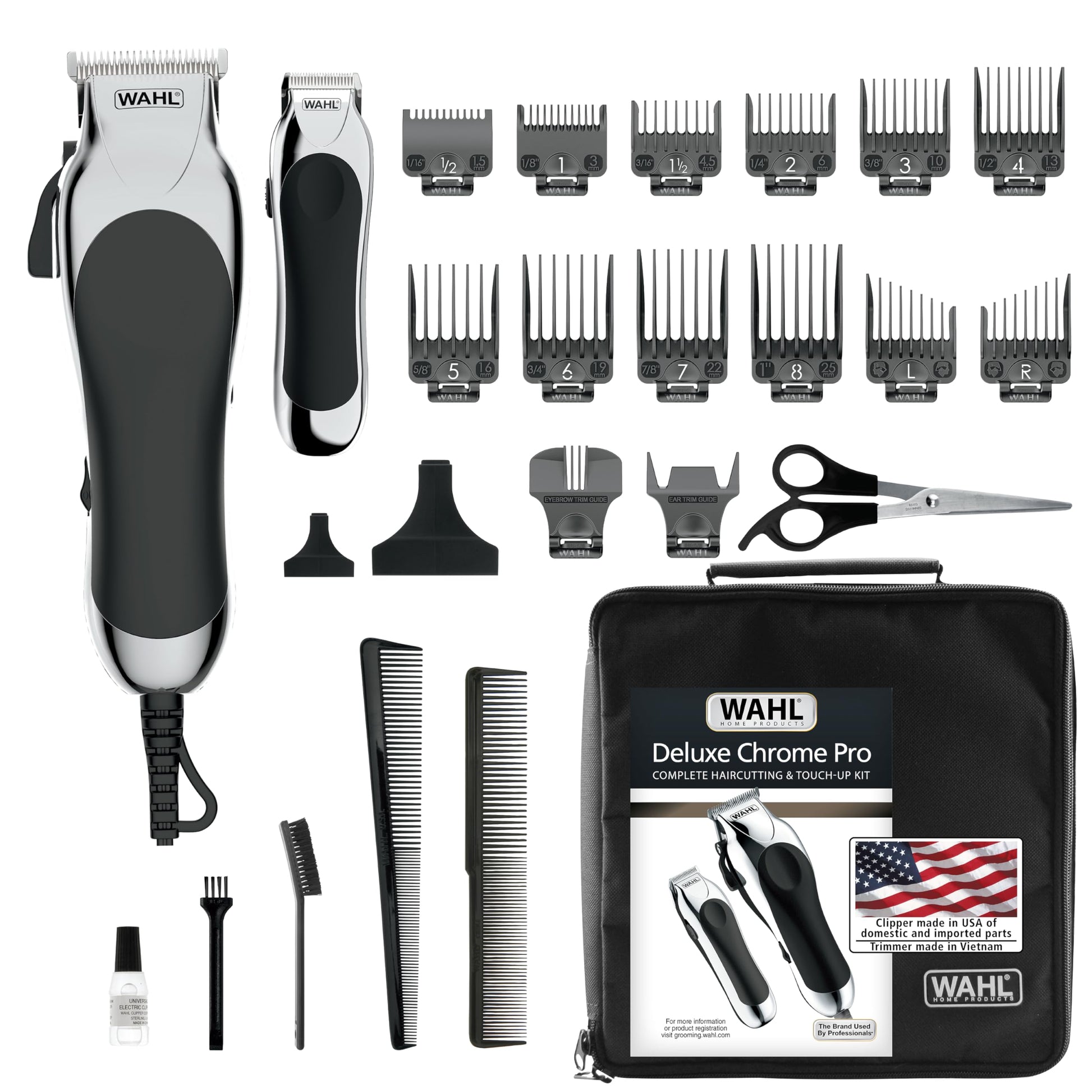 Wahl - Kit completo de corte de pelo 79524-5201 Chrome Pro de 25 piezas