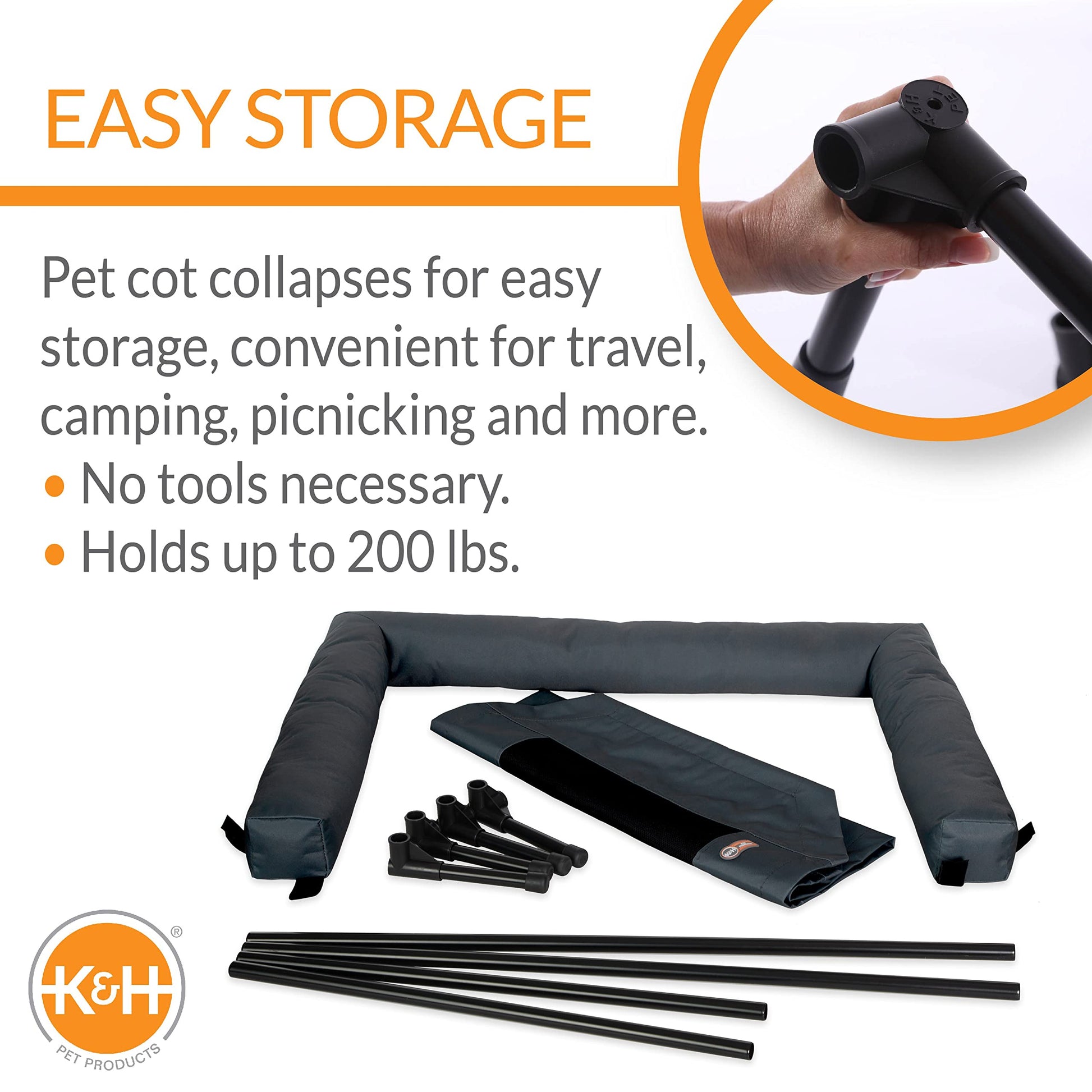 Cama Elevada para Mascotas K&H Pet Products Carbón Malla Negra Refuerzos Extraíbles Pequeña
