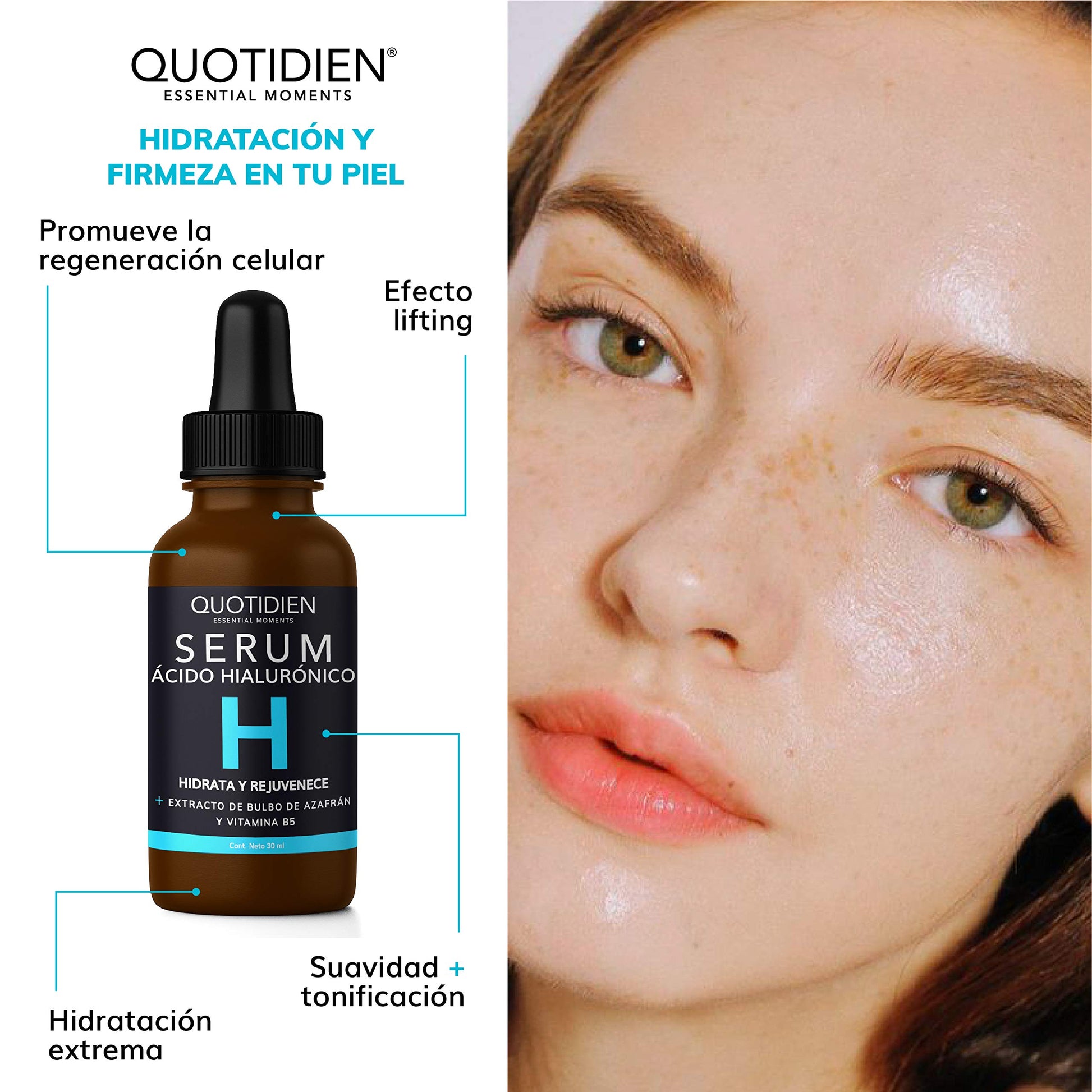 Kit Facial Quotidien: 1 Serum Vitamina C 30ml + 1 Serum Ácido Hialurónico 30ml - Ingredientes Naturales - Hidratación Profunda + Vitalidad en tu Rostro - Mejora la Textura- Firmeza y Tonificación- Disminución de arrugas y lineas de expresión.