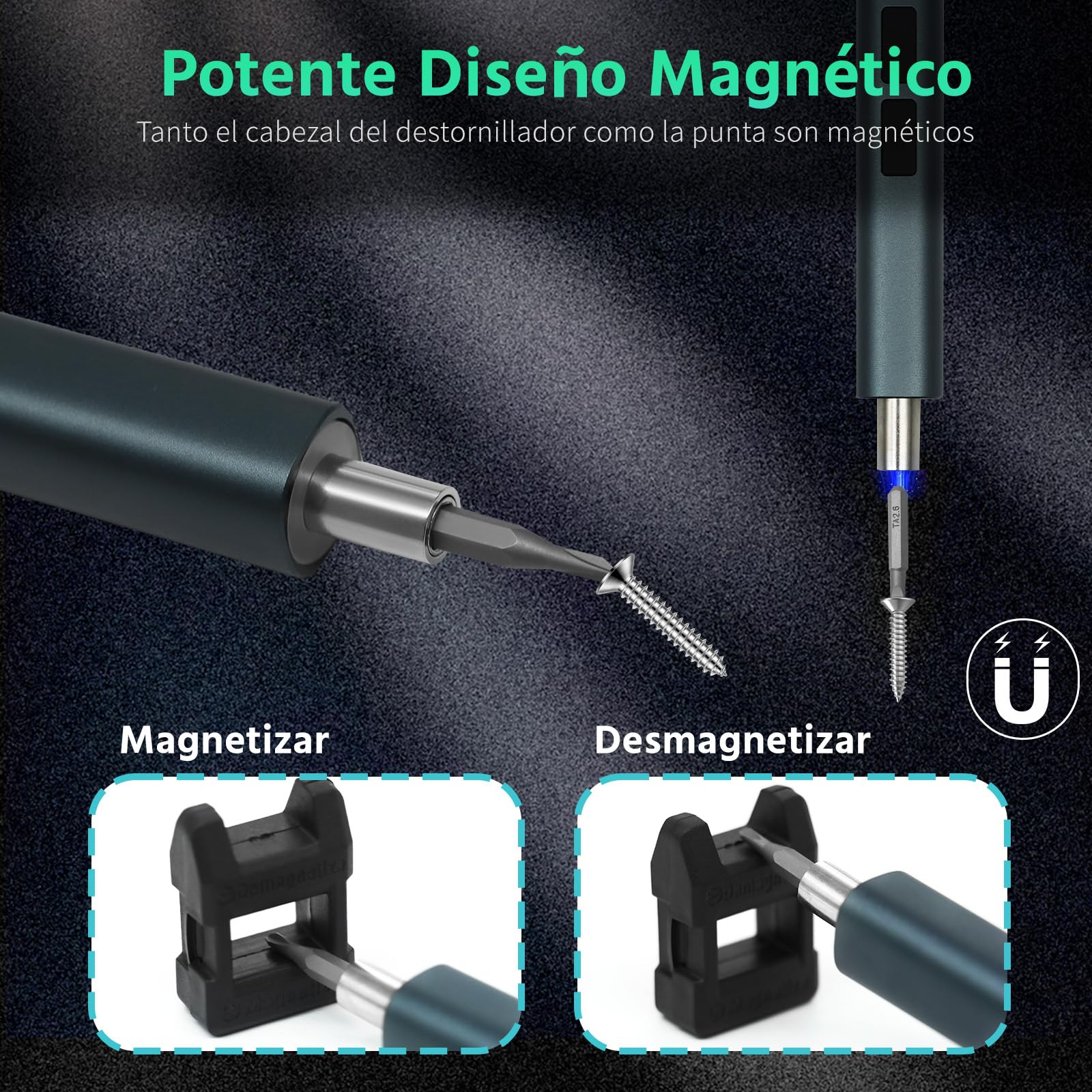 Destornillador Electrico, 57en1 Destornillador Eléctrico de Precisión con Luz LED, Atornillador Magnético Recargable, Adecuado para Reparar Gafas, Televisores, Computadoras, Teléfonos Móviles, Cámaras