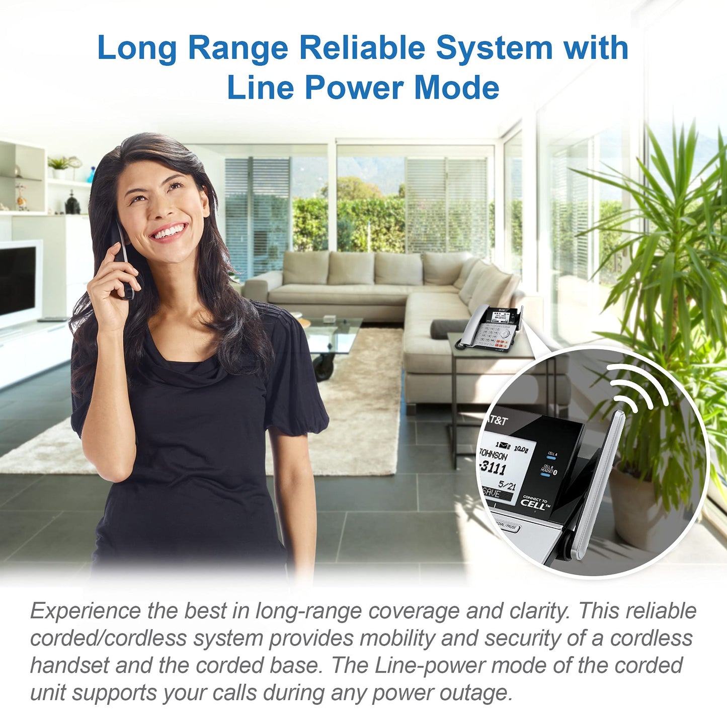 AT&T TL86103 DECT 6.0 Connect to Cell 2 Line Answering System with Caller ID/Call Waiting, 1 Corded & 1 Cordless Handset, Silver/Black