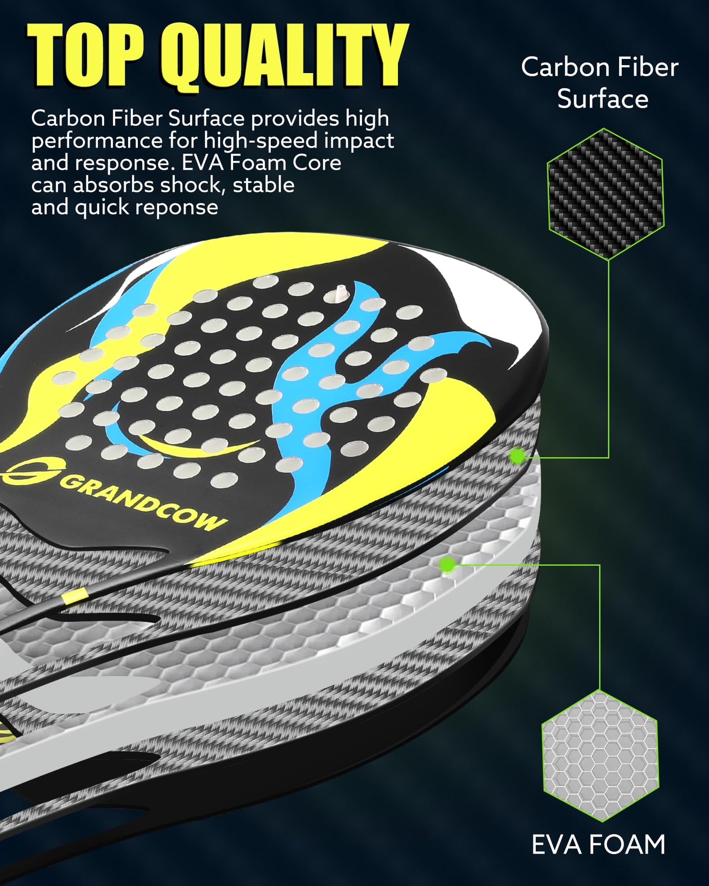 Raqueta de Padel POP Negro Fibra de Carbono Power Lite EVA Foam para Principiantes
