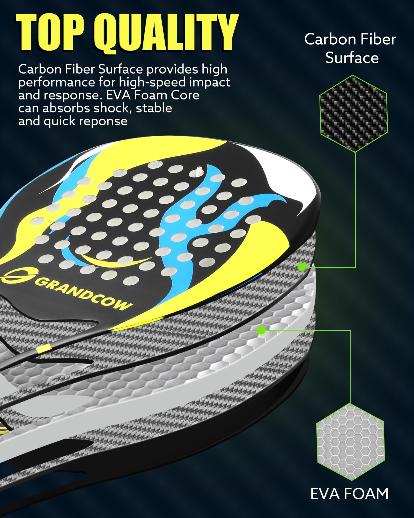 Raqueta de Padel POP Negro Fibra de Carbono Power Lite EVA Foam para Principiantes
