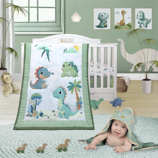 TrenD'lay - Juego de cama de 3 piezas para cuna para niños o niñas, incluye edredón y falda de cama