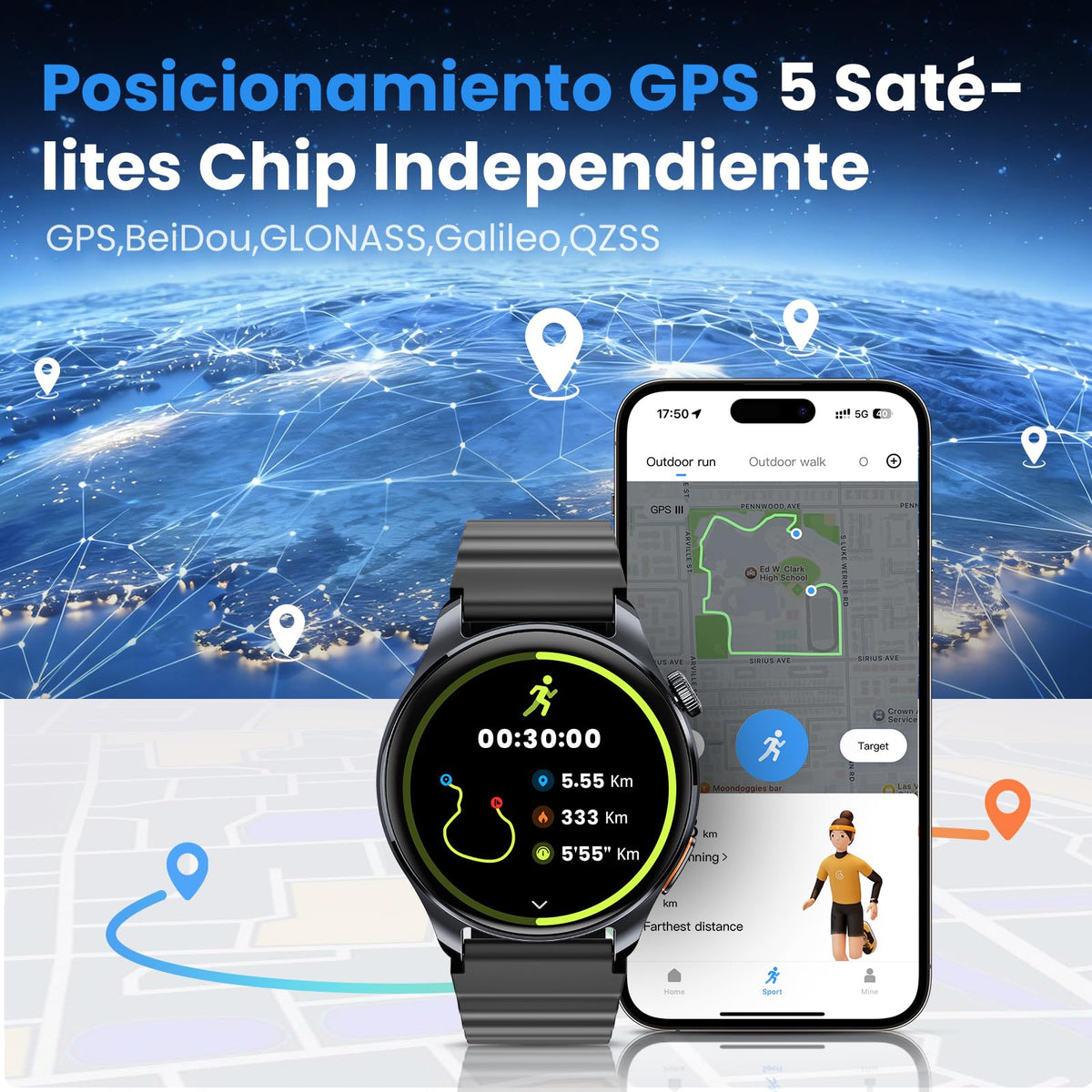 Smartwatch HAYLOU 4S AMOLED 1.43 Pulgadas GPS Bluetooth 5.3 para Mujer y Hombre