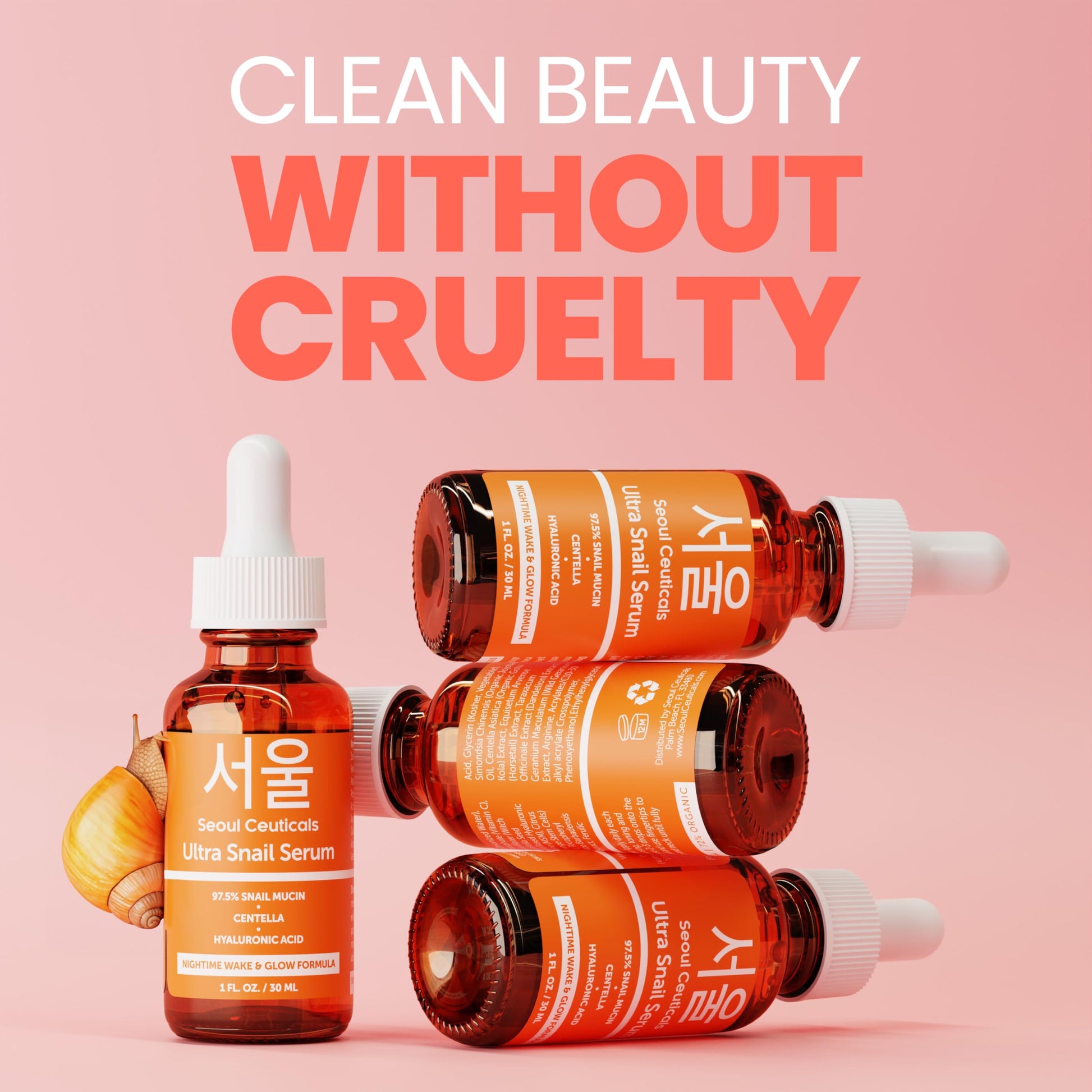 SeoulCeuticals Korean Skin Care Snail Mucin Serum - Korean Beauty Skincare Night Serum for Face - Contains Potent 97.5% K Beauty Snail + Hyaluronic Acid + Centella Asiatica Extremely Effective Anti Wrinkle Serum 1oz