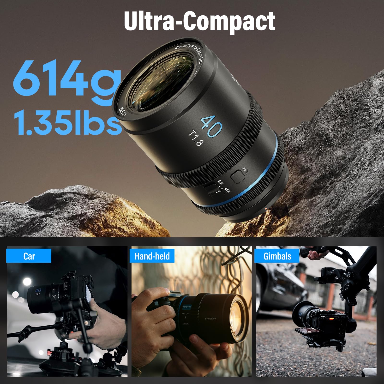 Lente Anamórfica SIRUI Azul Acampanado Enfoque Automático Montaje E 40 mm T1.8 1.33X