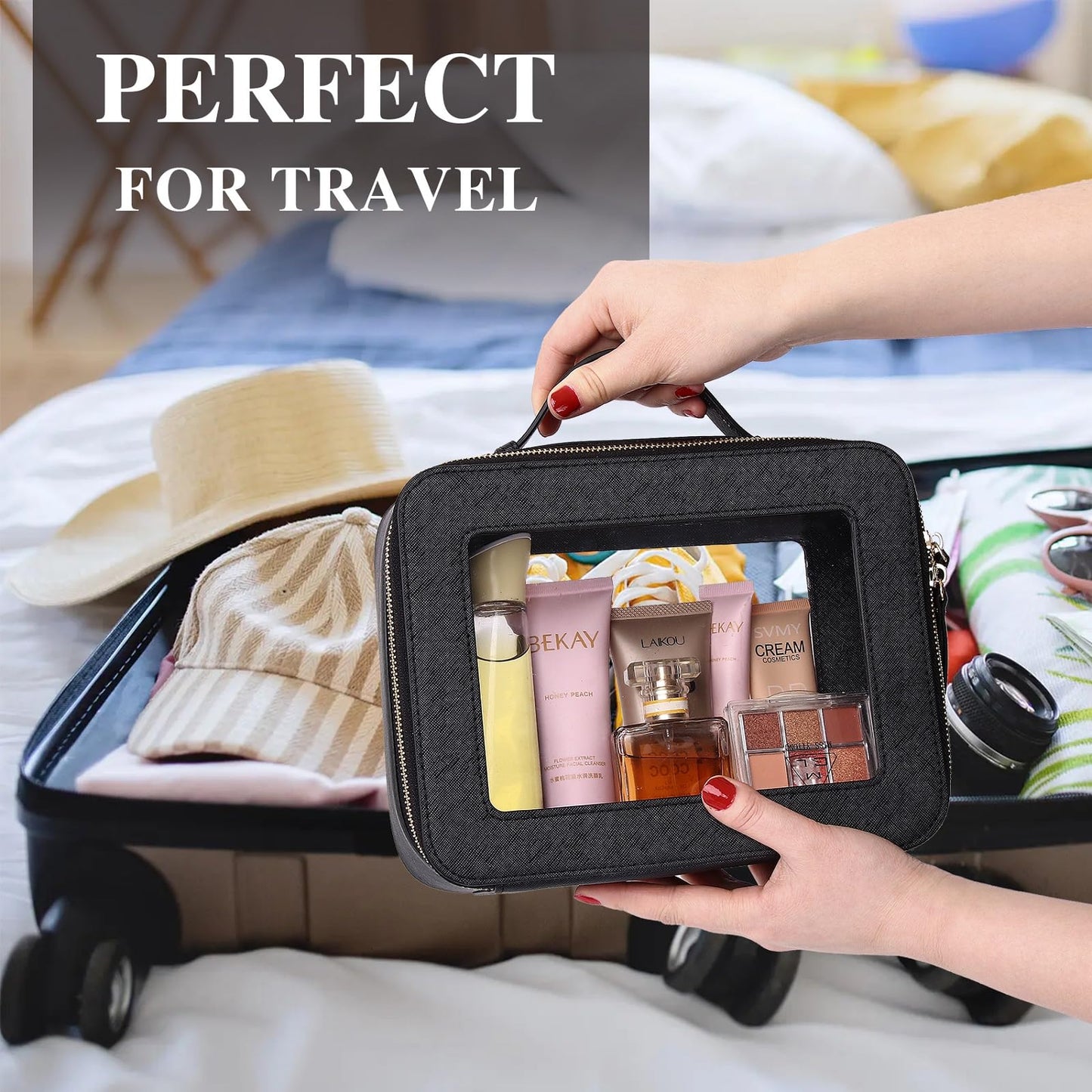 Pinkmik - Estuche para brochas de maquillaje transparente de viaje y neceser, bolsa de maquillaje pequeña con cierre, organizador para mujer, B5/Negro, L+M+SLIM