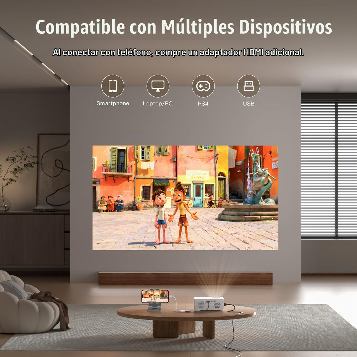 Proyector Mini AuKing 2022 Mejorado Portátil 55000 Horas Compatible con Full HD 1080P HDMI VGA USB AV Laptop Smartphone