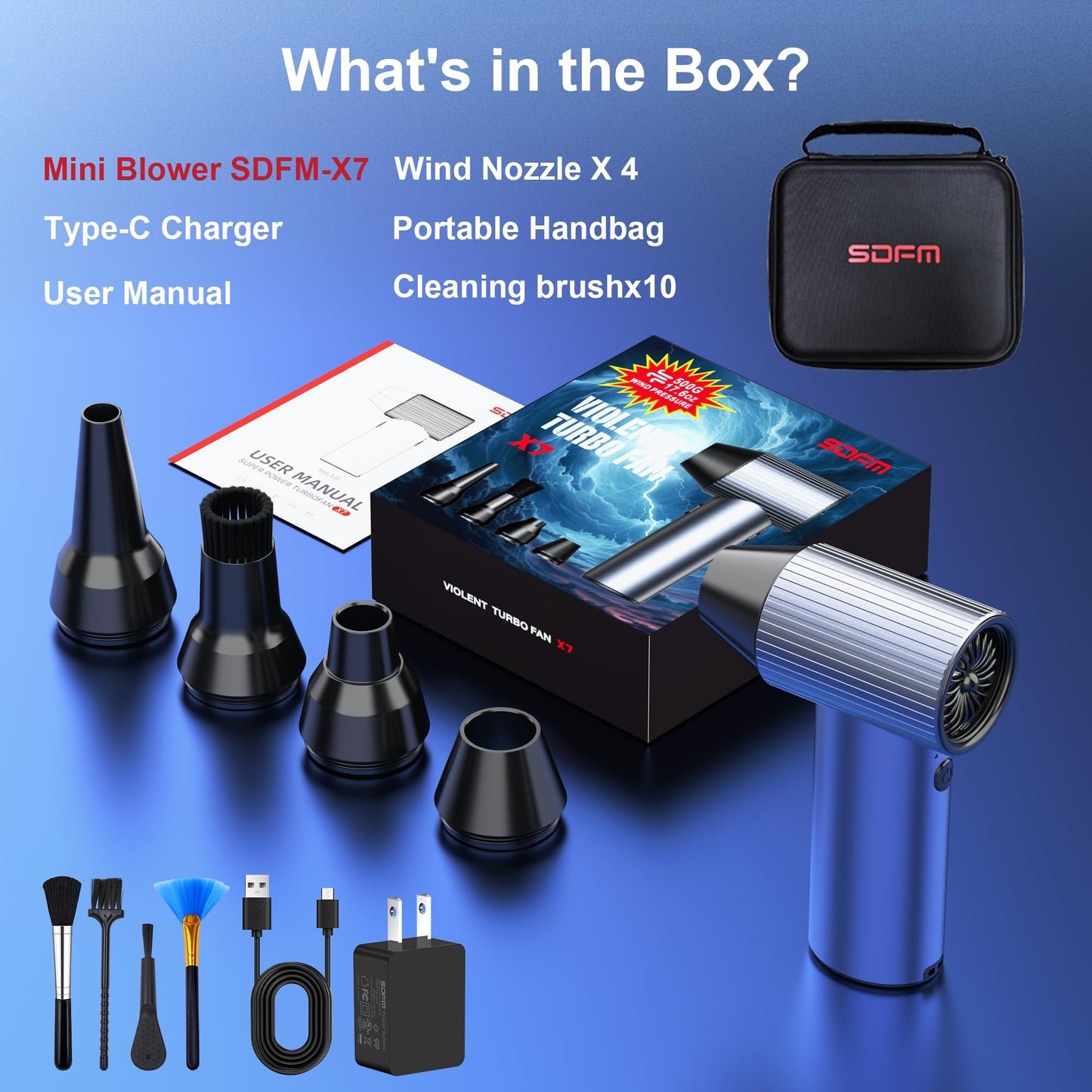 SDFM - Plumero de aire eléctrico, mini soplador súper potencia con motor sin escobillas, modo de 3 velocidades, sopladores de hojas ligeros para soplar hojas, limpieza de patio, teclado, PC, coche